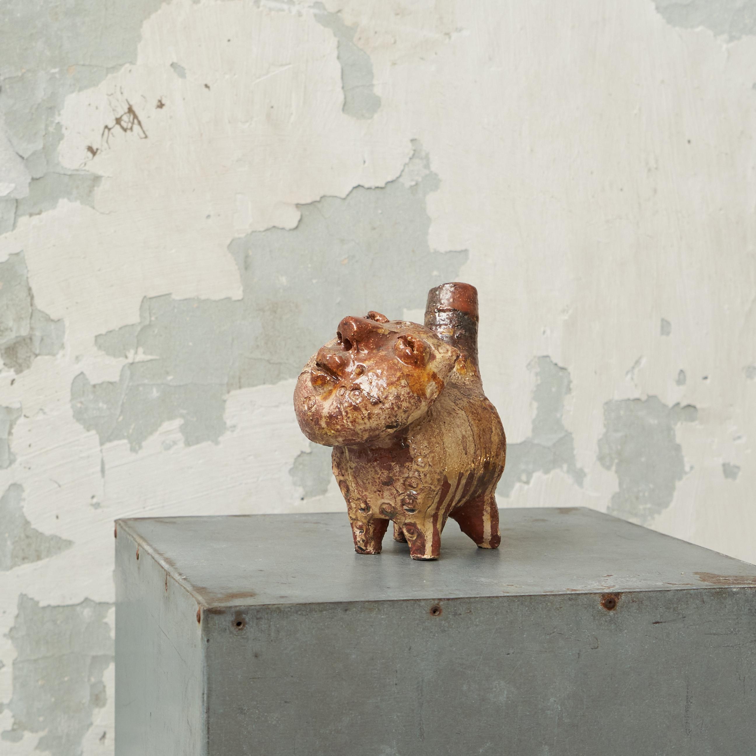 Zoomorphic Mid Century Studio Pottery Phantasy Animal, Europe, 1960s.

This is a fantastic mid century phantasy animal in studio pottery - reminds us of the works by Etie van Rees and also of some works by Roger Capron.

Great zoomorphic design,