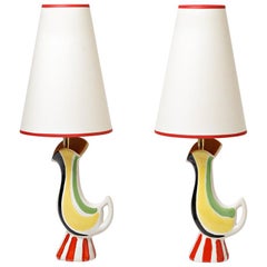 Zoomorphic Pair of Ceramic Lamp, by Poet- Laval, circa 1960