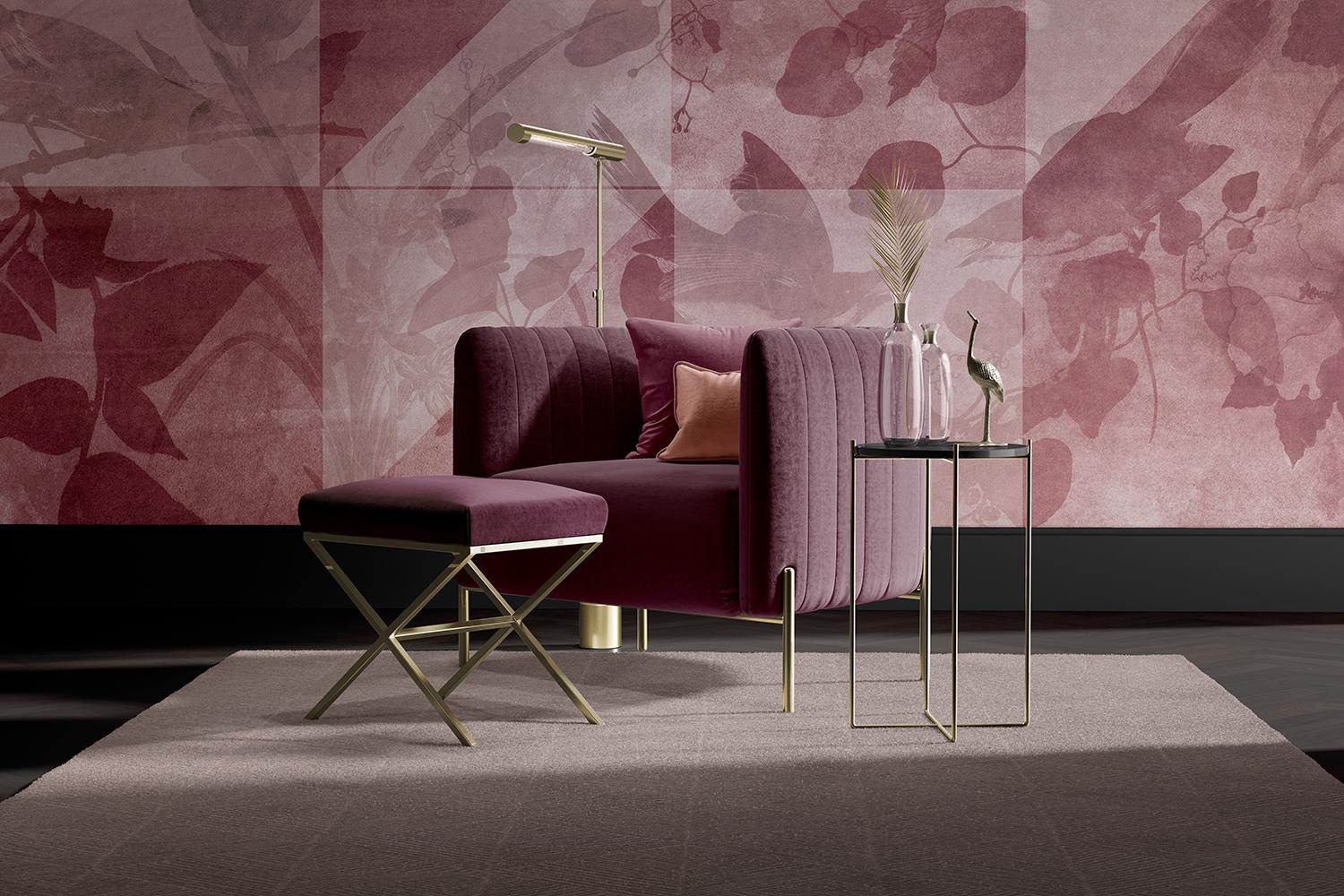 Available in custom.
Like a play of shadow puppets, Zoothera mixes the sketch of thrushes melting among fine flowering branches. The almost geometric arrangement of the set recalls the delicate folding of a tissue paper.

Standard dimension: L 360 x