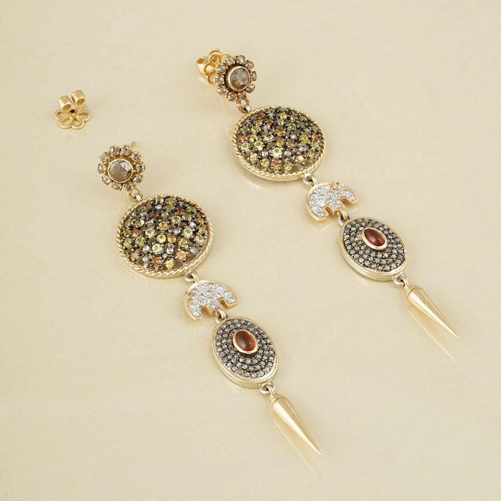 Rose Cut Moi Zora Gold Diamond and Sapphire Earrings For Sale