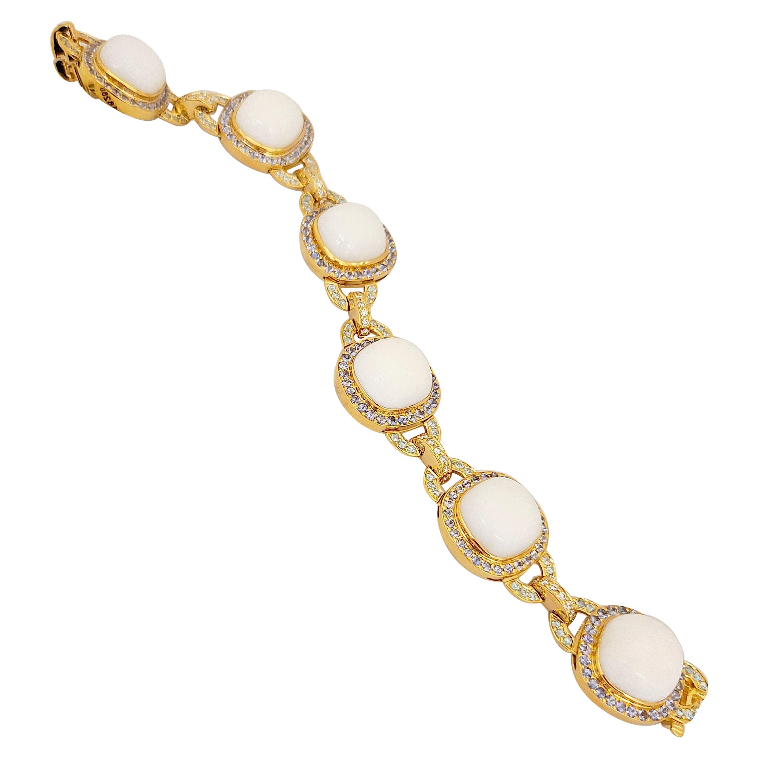 Zorab 18 Karat Rose Gold, 50.69 Carat White Opal, Diamond and Sapphire Bracelet For Sale