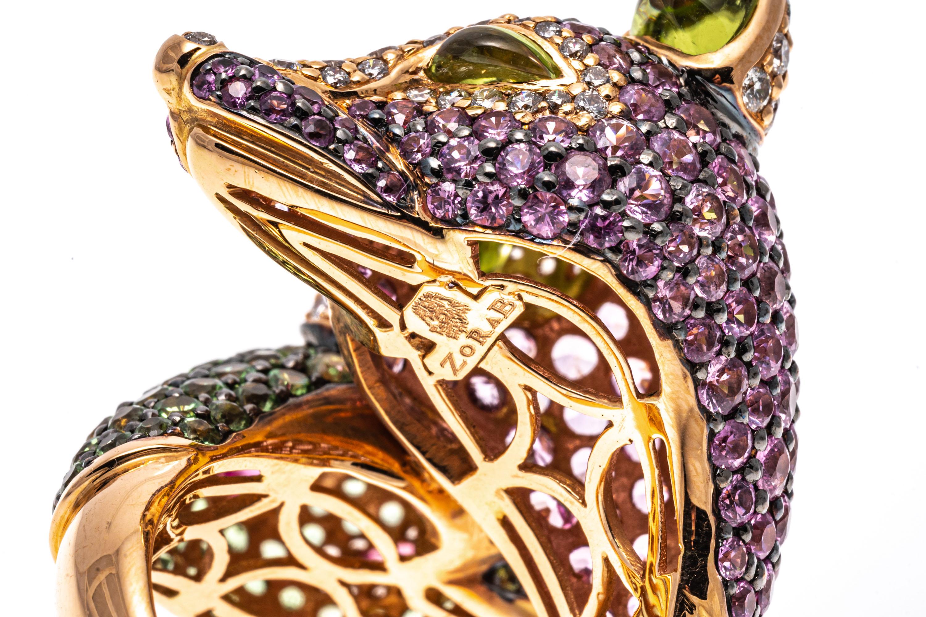 Women's Zorab 18k Double Fox Head Ring Set with Pink Sapphires, Diamonds, Tsavorites For Sale