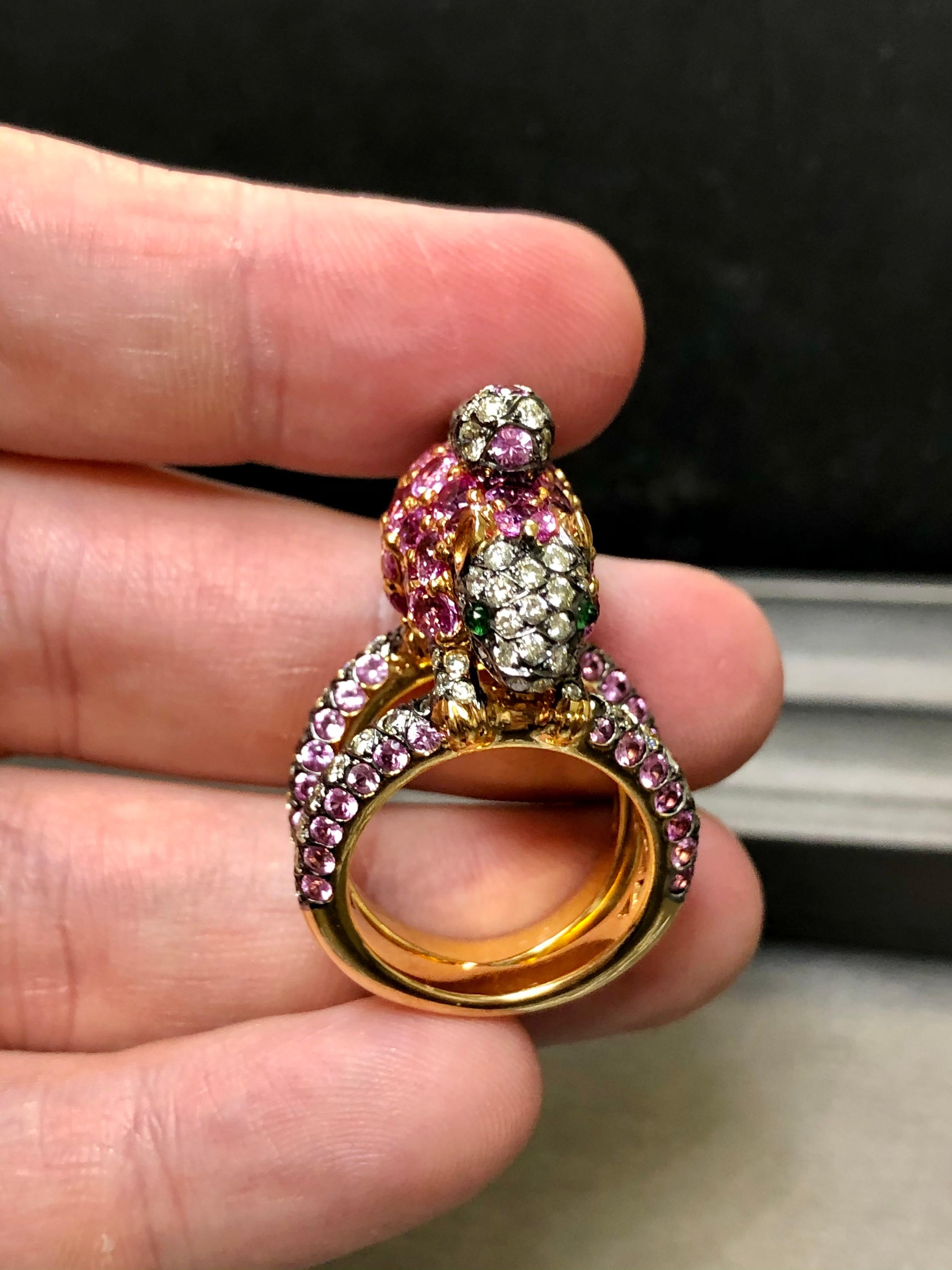 ZORAB 18K Pink Sapphire Diamond Squirrel Ring For Sale 4