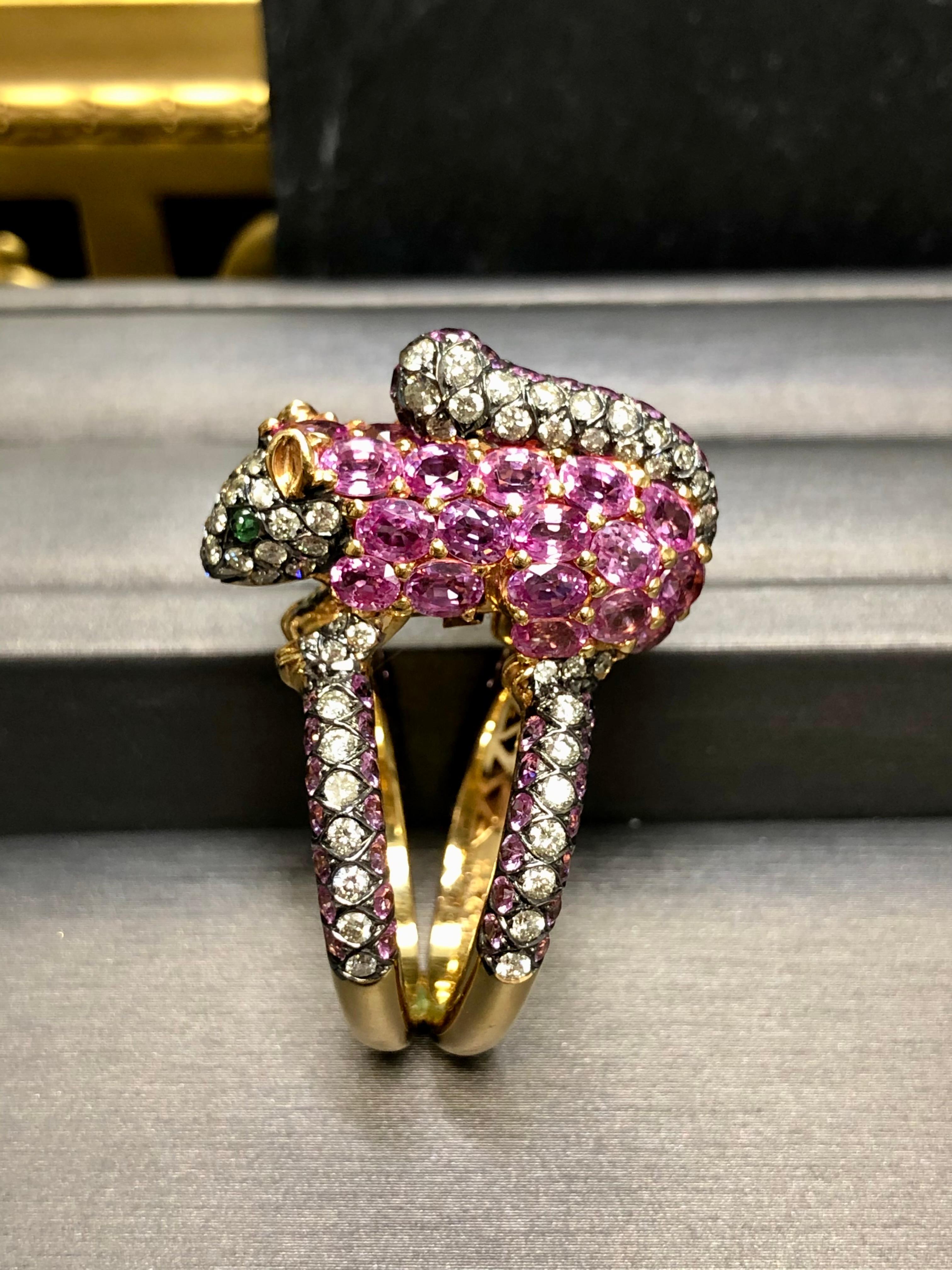 Contemporary ZORAB 18K Pink Sapphire Diamond Squirrel Ring For Sale