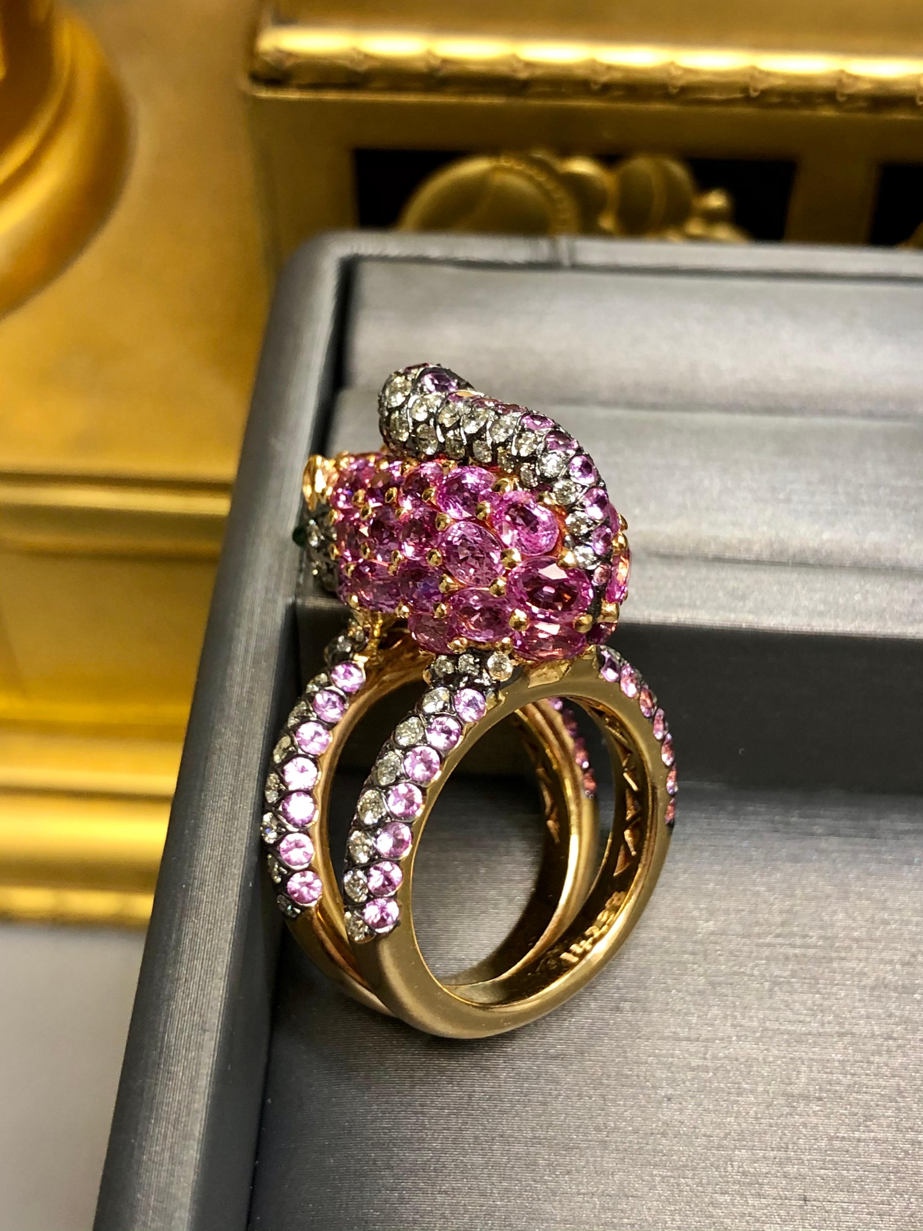 ZORAB 18K Pink Sapphire Diamond Squirrel Ring In Good Condition For Sale In Winter Springs, FL