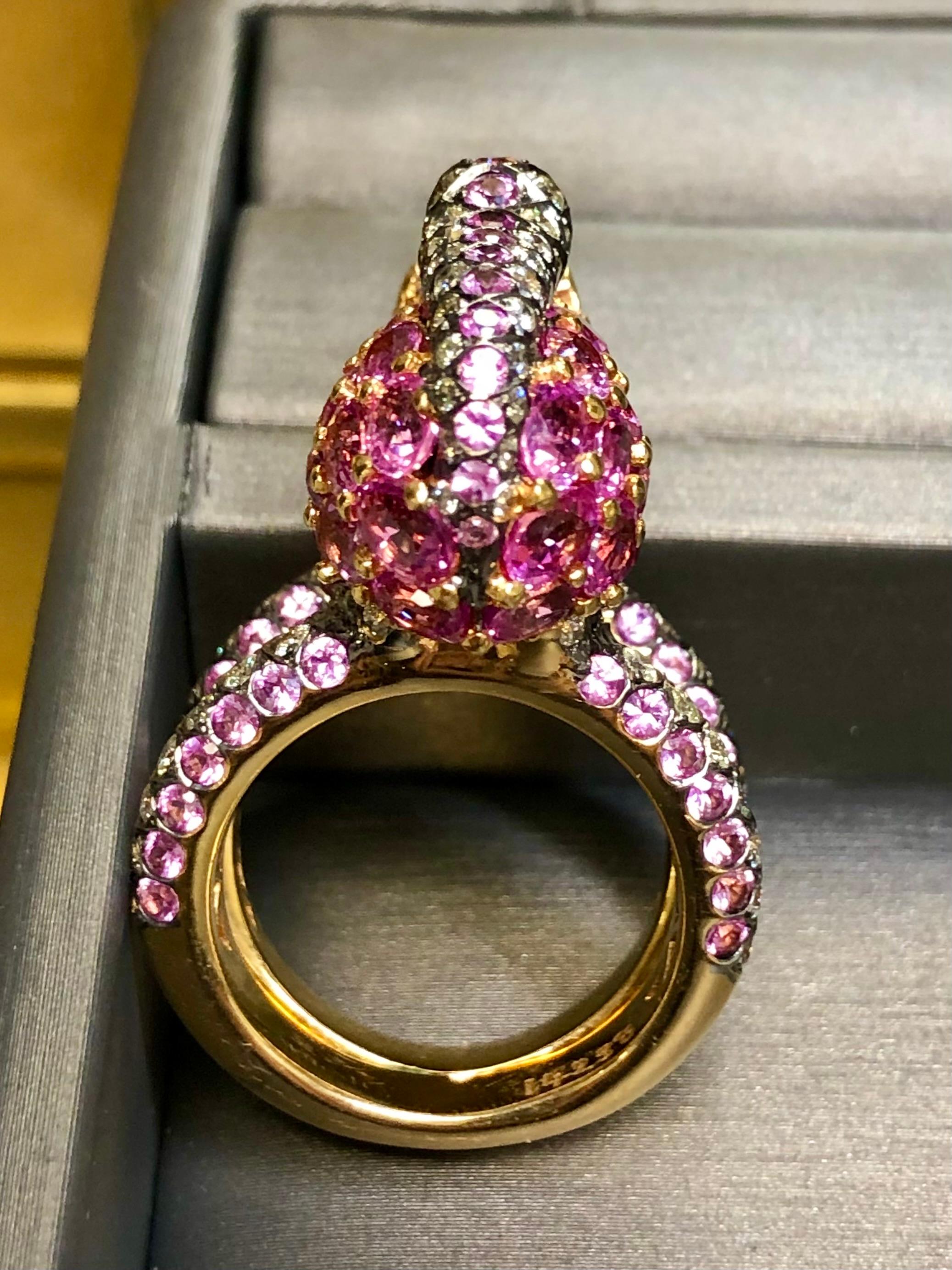 Women's or Men's ZORAB 18K Pink Sapphire Diamond Squirrel Ring For Sale