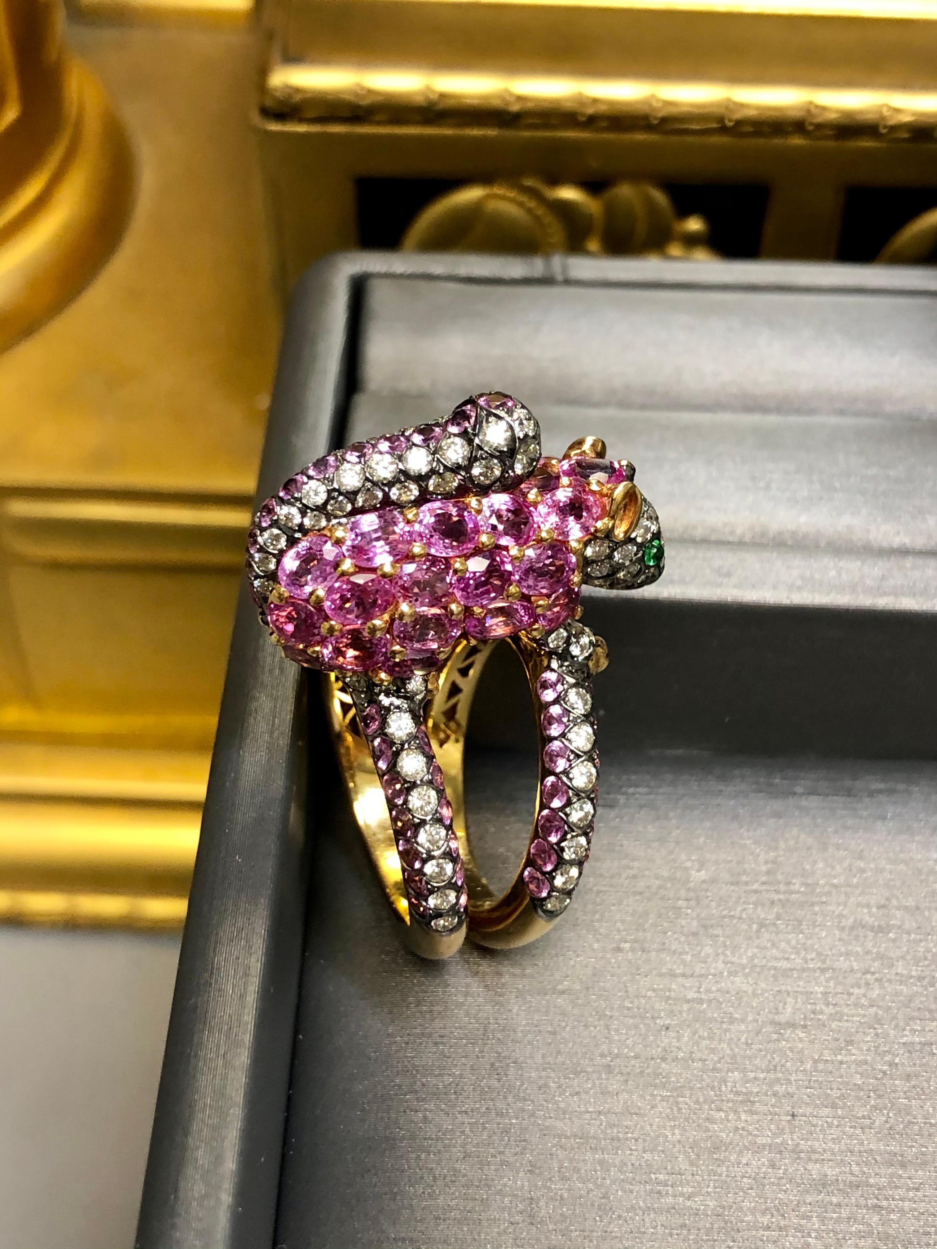 ZORAB 18K Pink Sapphire Diamond Squirrel Ring For Sale 1