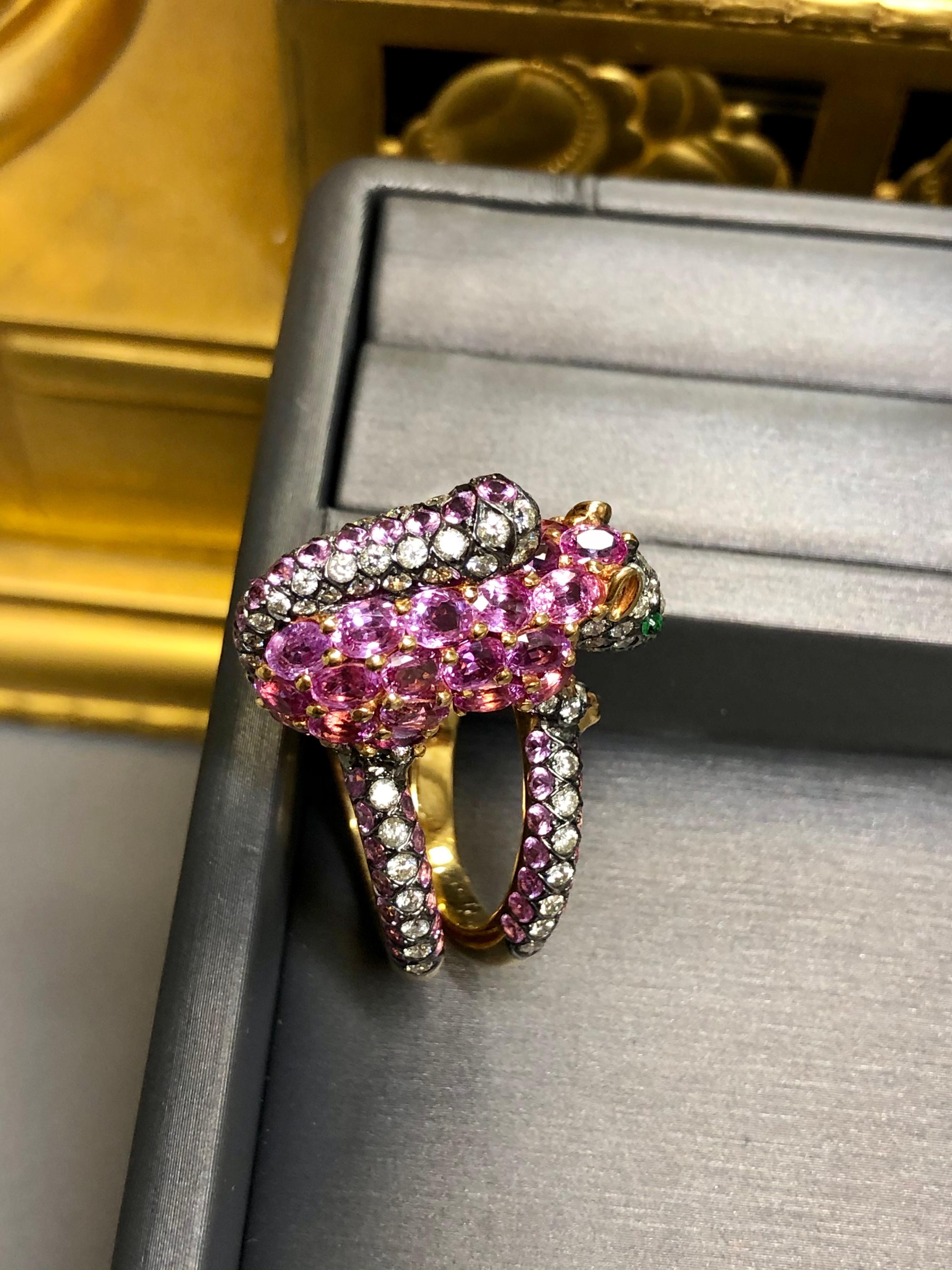 ZORAB 18K Pink Sapphire Diamond Squirrel Ring For Sale 2