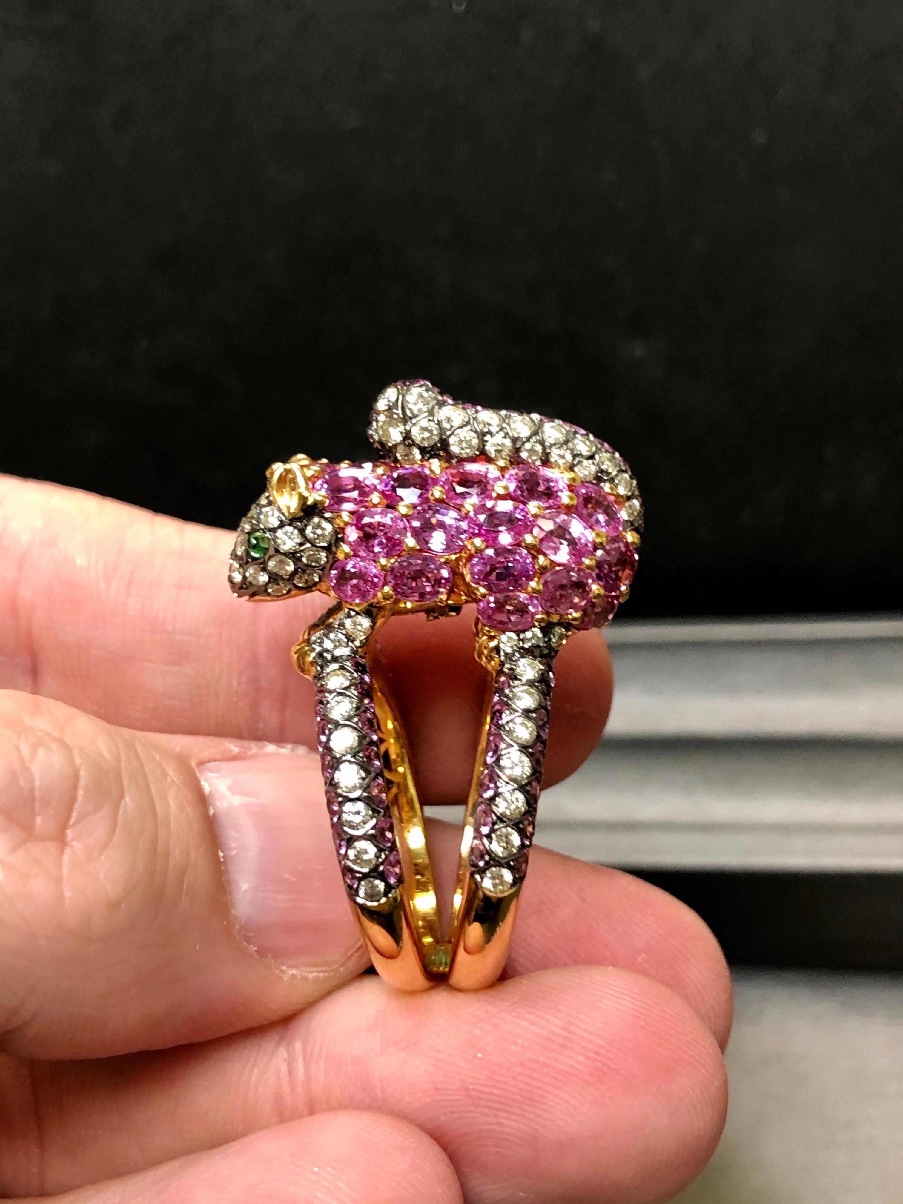 ZORAB 18K Pink Sapphire Diamond Squirrel Ring For Sale 3