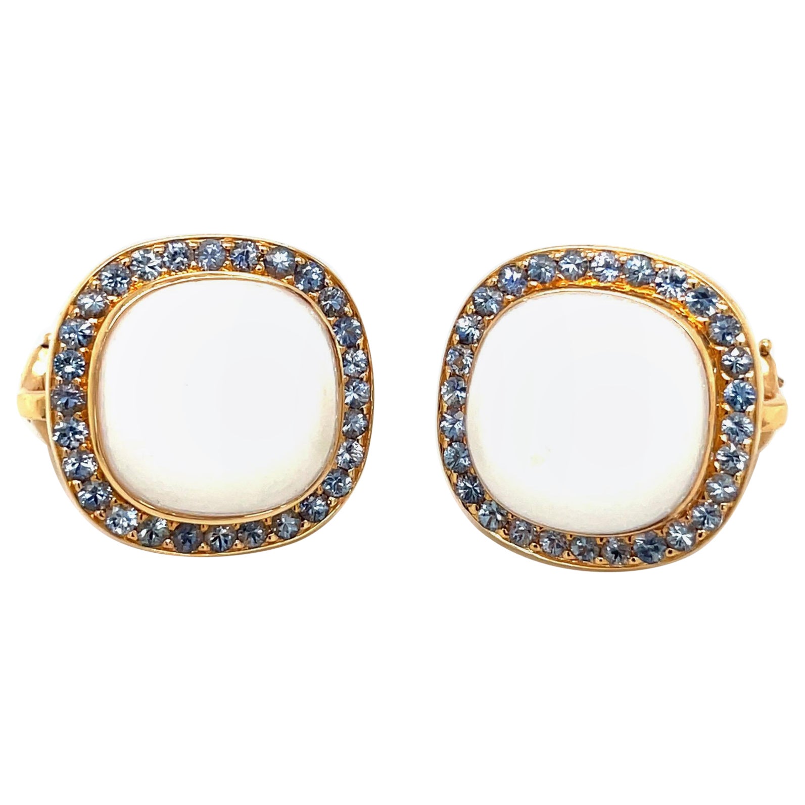 Zorab Pendientes de oro rosa de 18 quilates con 27,66 qt. Ópalo blanco & 1.88Ct. Zafiro azul en venta