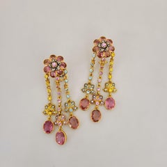 Zorab 18KT Rose Gold Pink & Yellow Sapphire, Diamond & Zircon Hanging Earrings