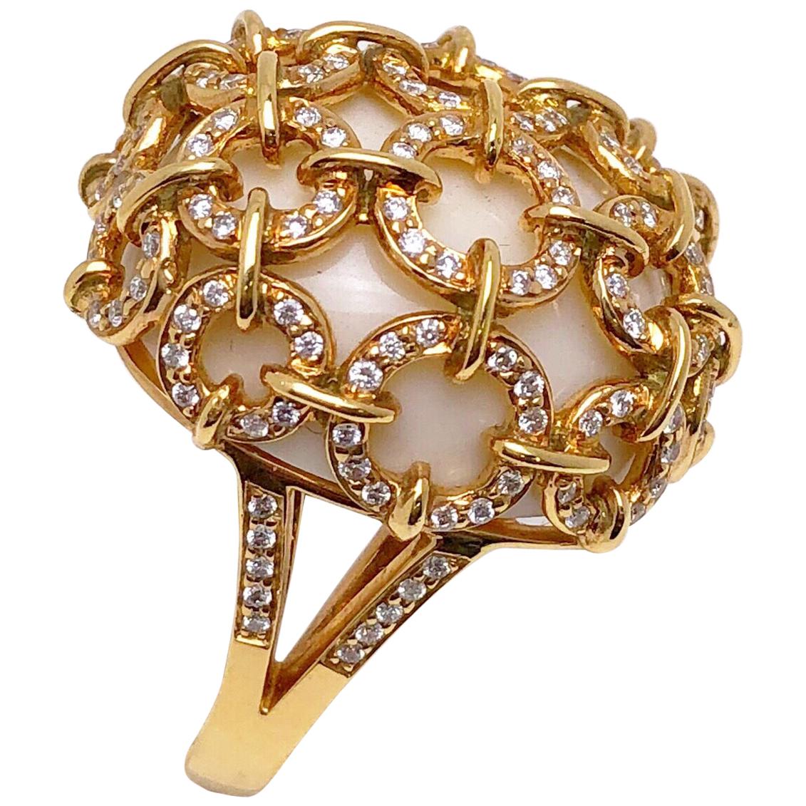 Zorab Bague en or rose 18 carats avec 22,35 carats. Opale Cabochon Ovale & .72ct. Bague en diamant
