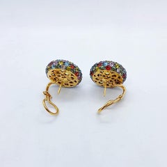 Zorab 18 KT Yellow Gold Earrings with Scapolite Centers & Multicolored Sapphires