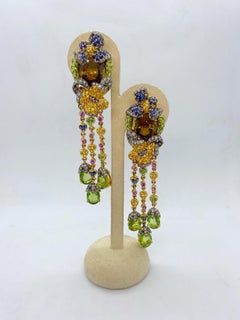 Zorab 18 Karat Yellow Gold Scapolite, Diamond and Multicolored Sapphire Earrings