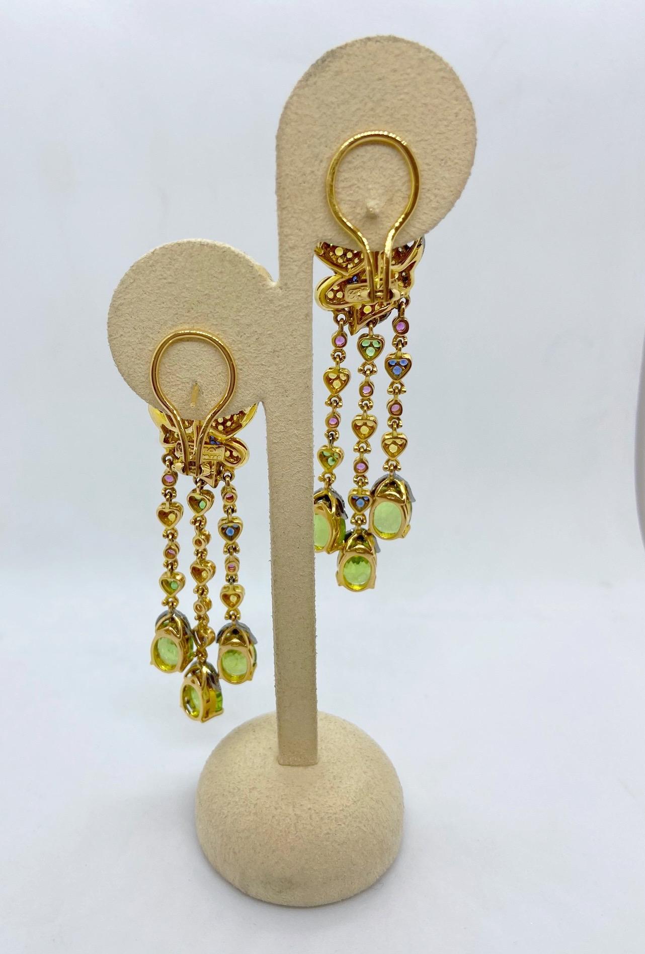 Zorab 18 Karat Yellow Gold Scapolite, Diamond and Multicolored Sapphire Earrings In New Condition In New York, NY