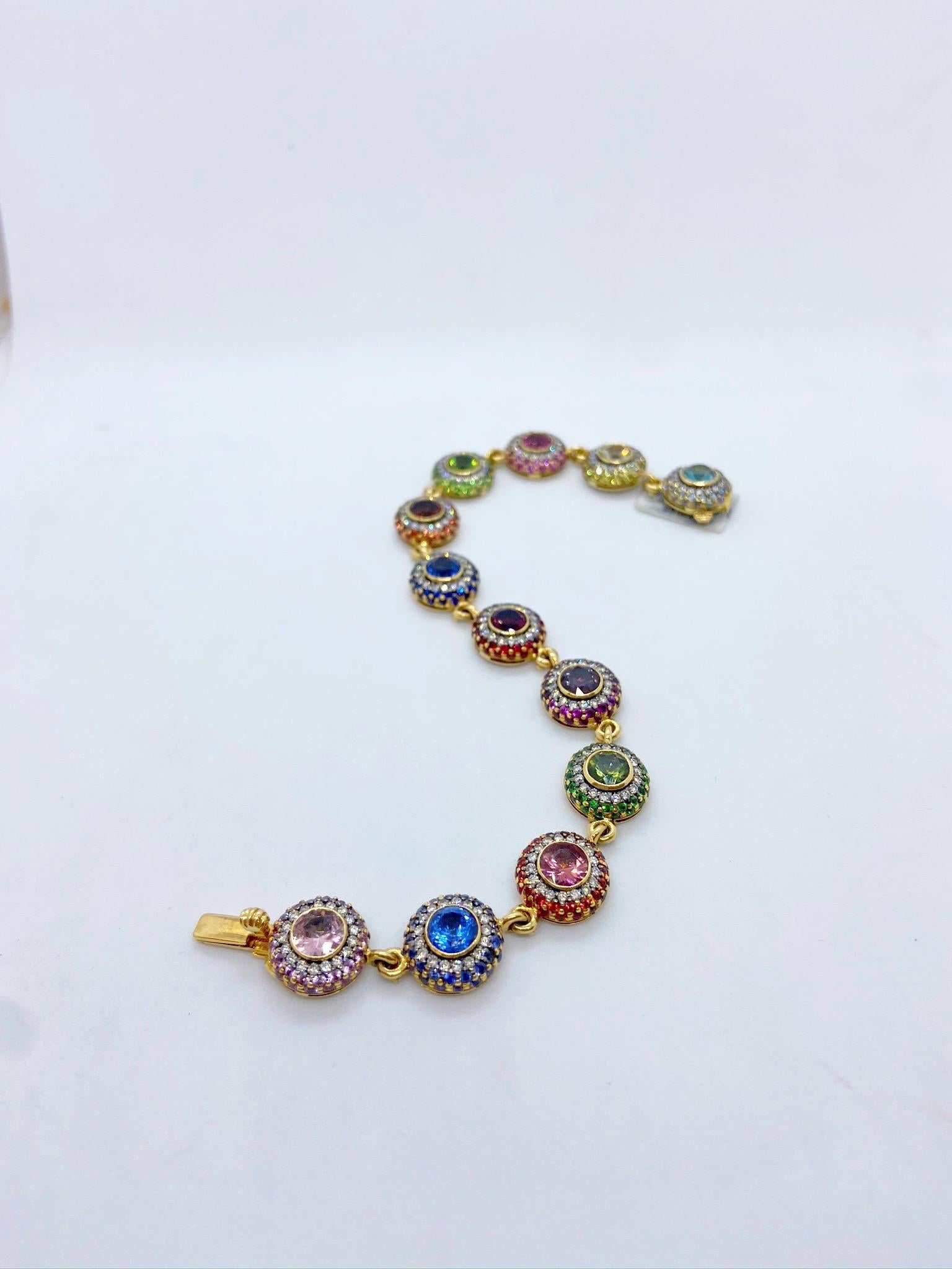 Modern Zorab 18Kt YG Bracelet with Diamonds, Multicolored Sapphires and Semi Precious For Sale