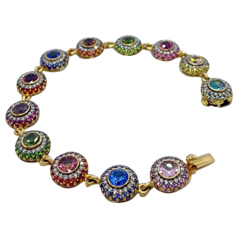 Zorab Bracelet 18 carats YG avec diamants, saphirs multicolores et semi-précieux en vente