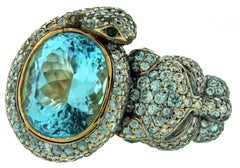 Zorab Aqumarine Shaded Sapphire Diamond Tiger 18K Yellow Gold Ring