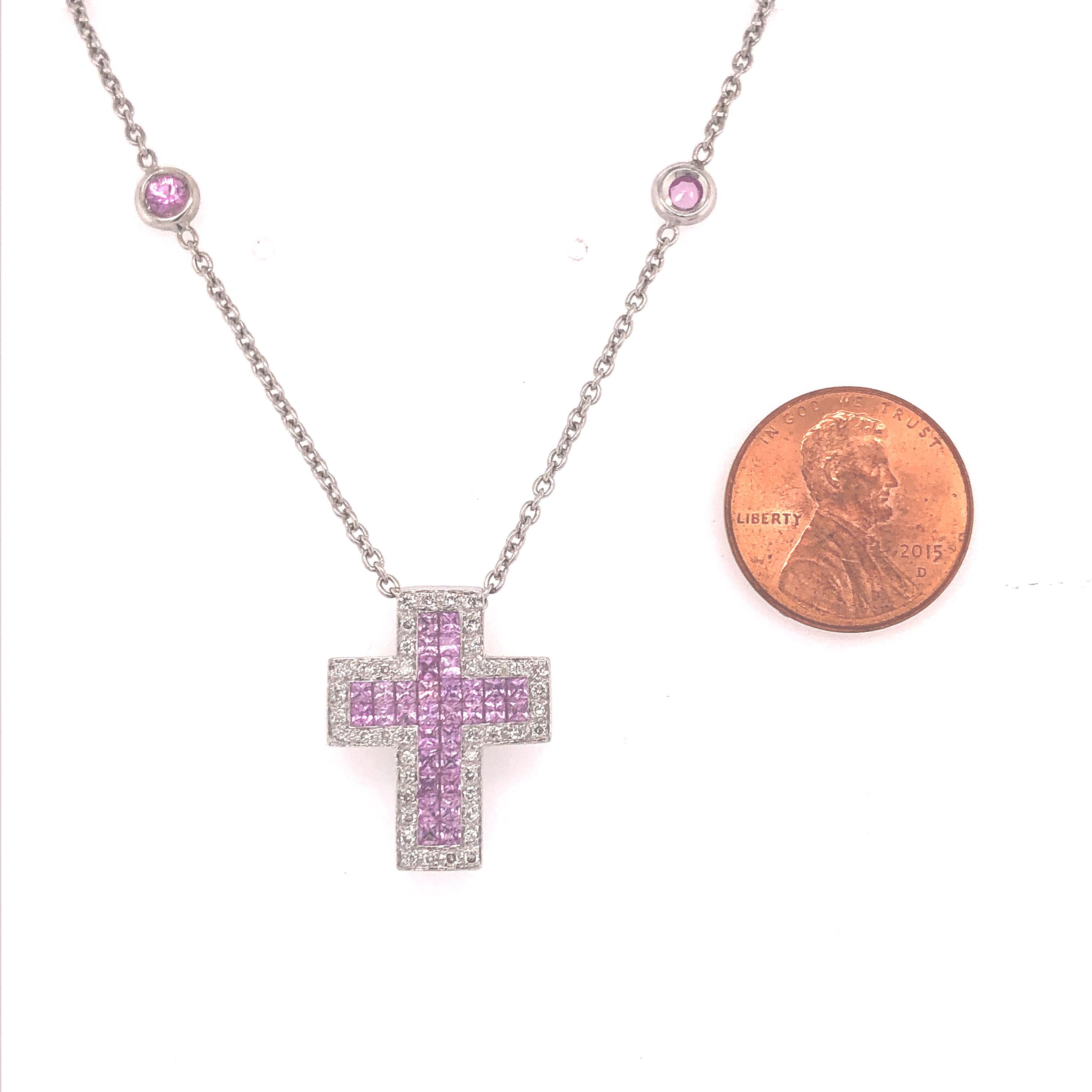 pink sapphire cross necklace