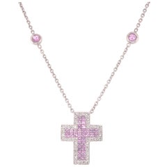 Zorab Atelier de Creation Pink Sapphire and Diamond Cross Necklace