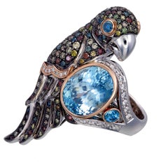 Anello Uccello del Paradiso con zircone blu naturale da 13,13 carati di Zorab Creation