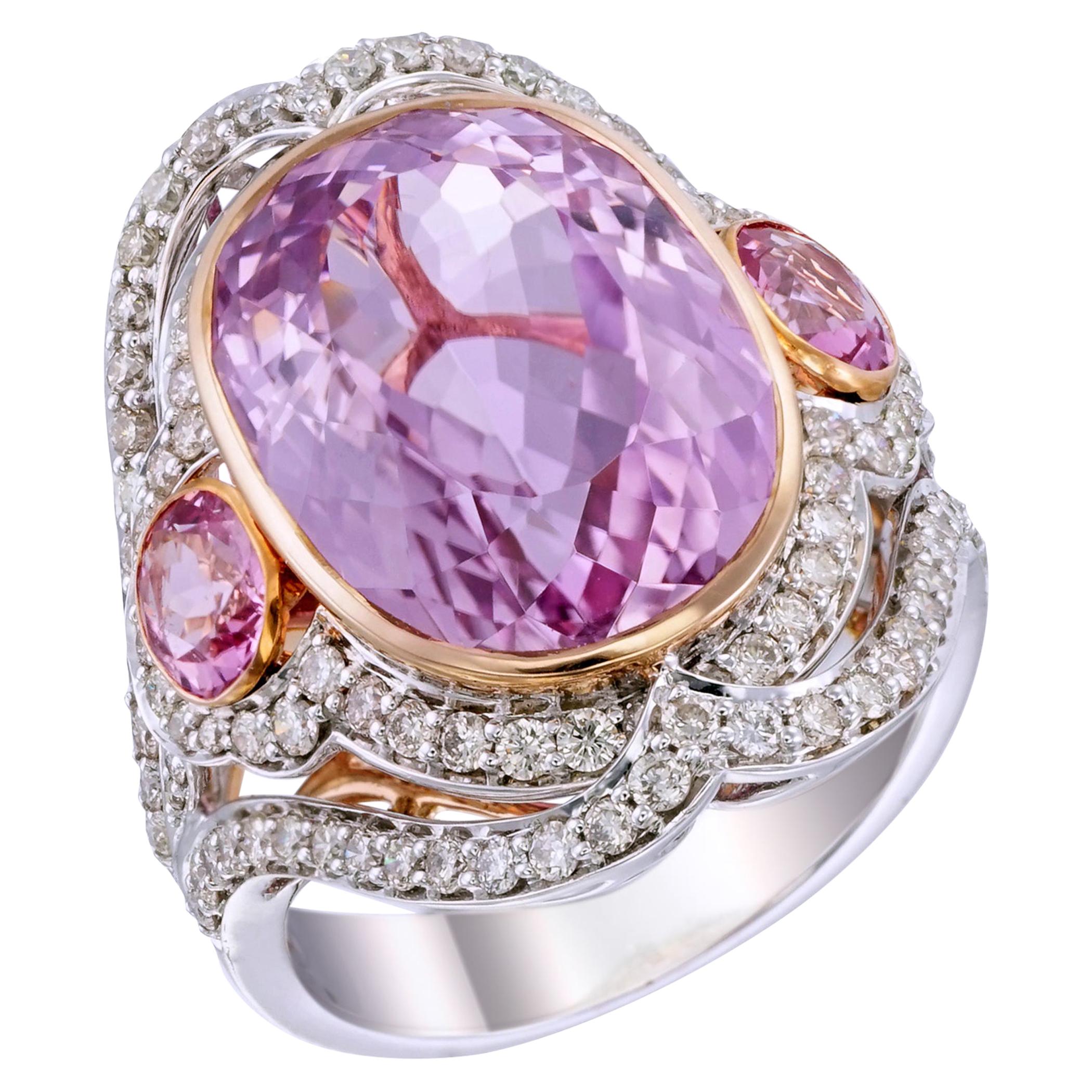 Zorab Creation 14 Carat Pretty in Pink Kunzite Ring For Sale