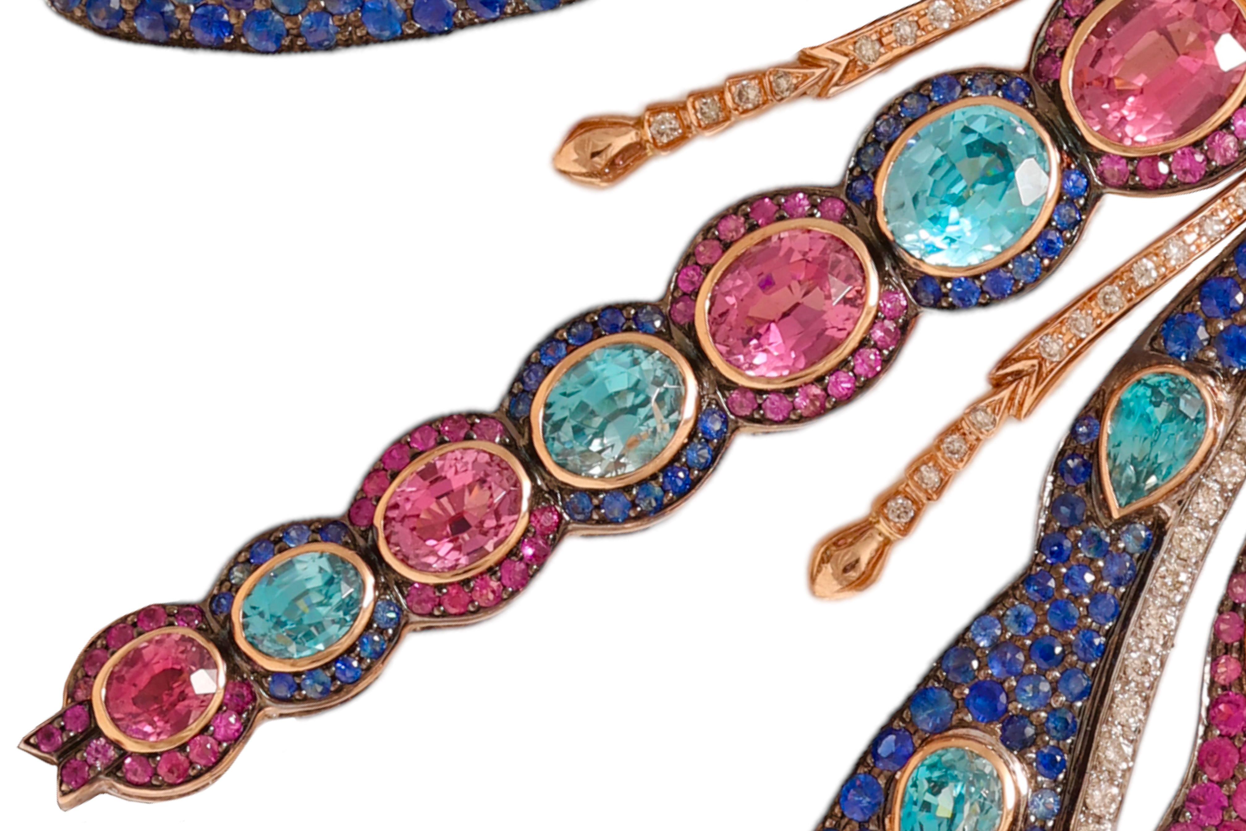 Zorab Creation 18 kt. Gold-Halskette mit Schmetterlingsanhänger / Brosche mit farbigen Steinen im Angebot 7