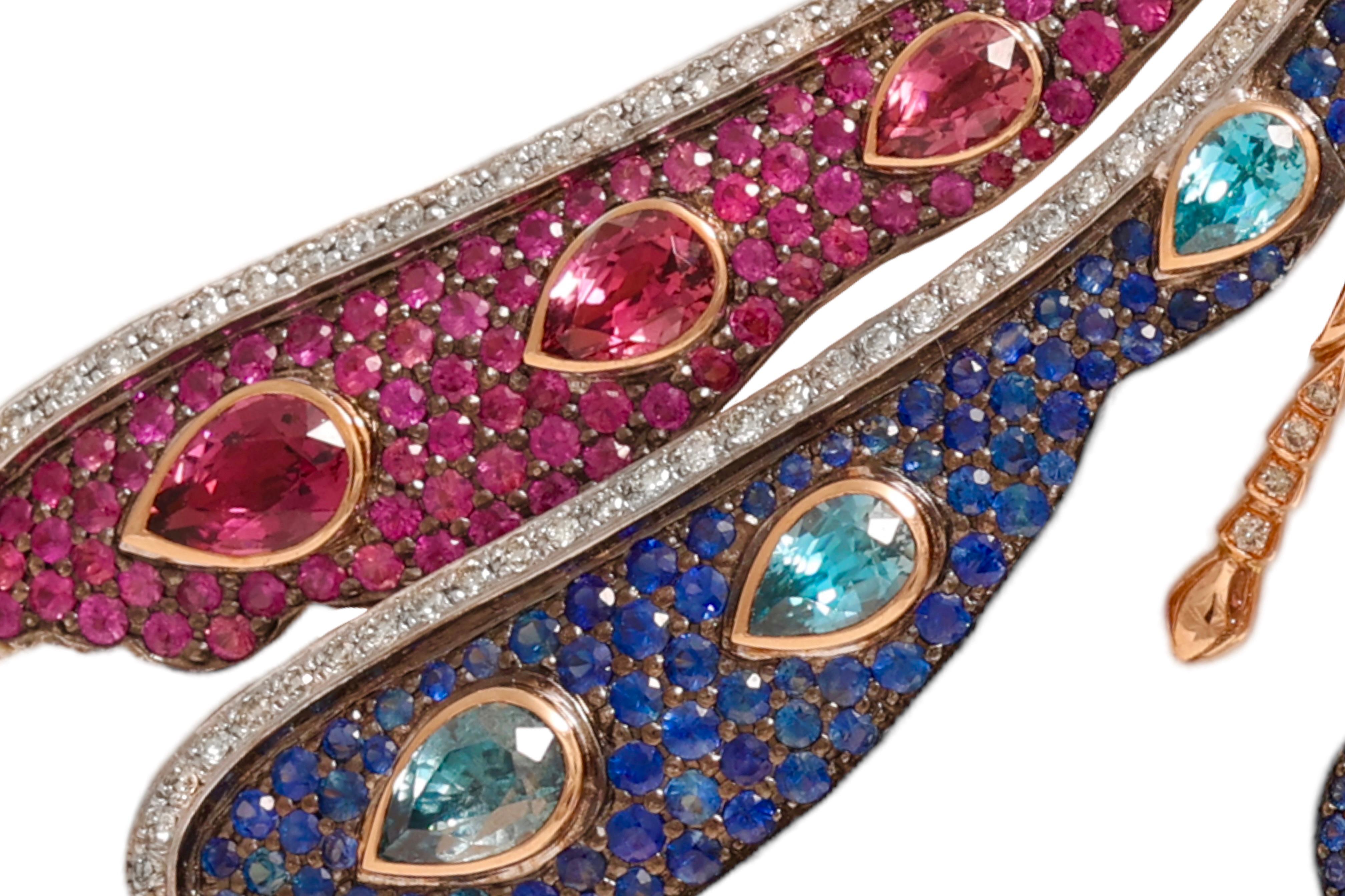 Zorab Creation 18 kt. Gold-Halskette mit Schmetterlingsanhänger / Brosche mit farbigen Steinen im Angebot 8