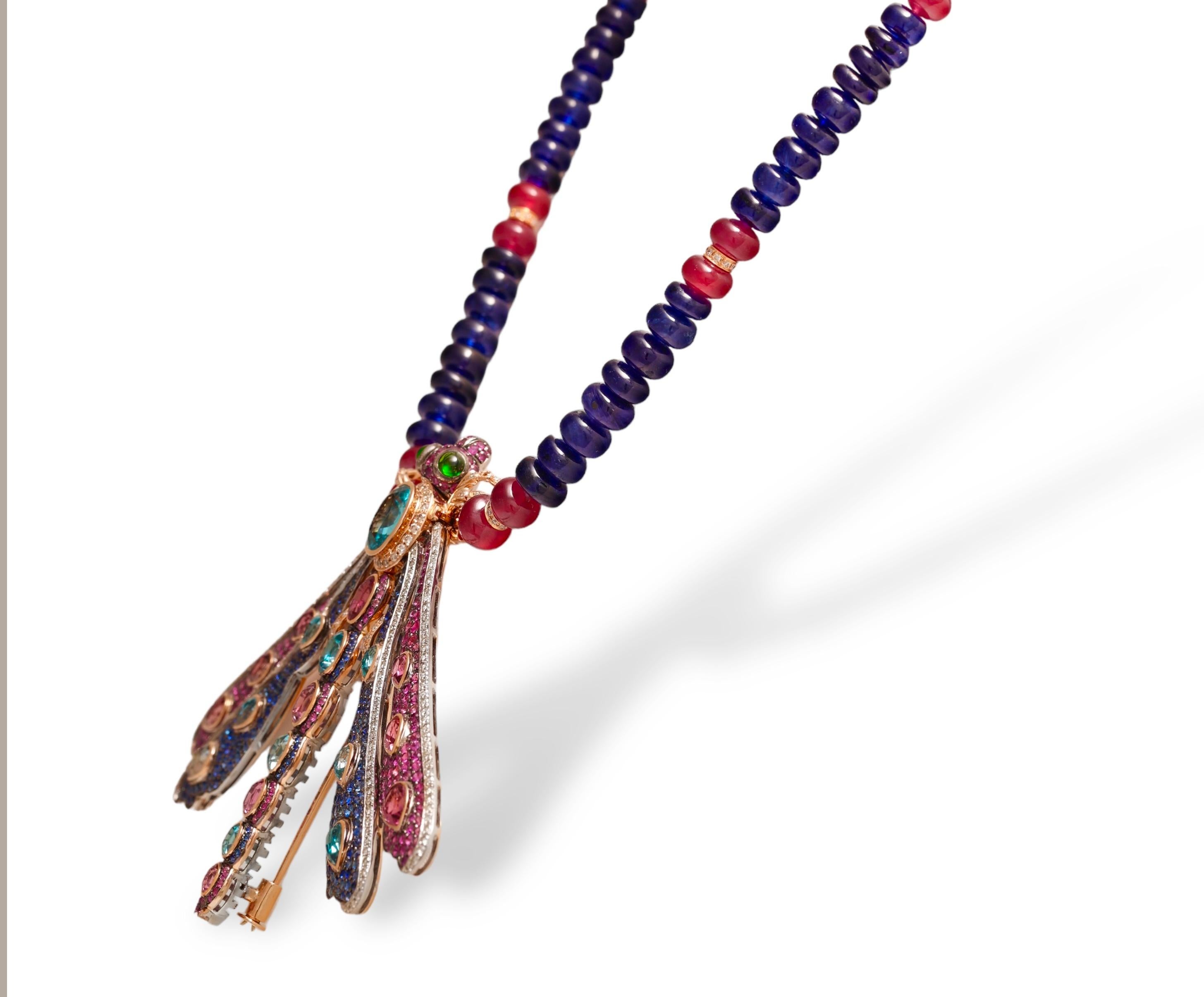 Zorab Creation 18 kt. Gold-Halskette mit Schmetterlingsanhänger / Brosche mit farbigen Steinen im Angebot 9