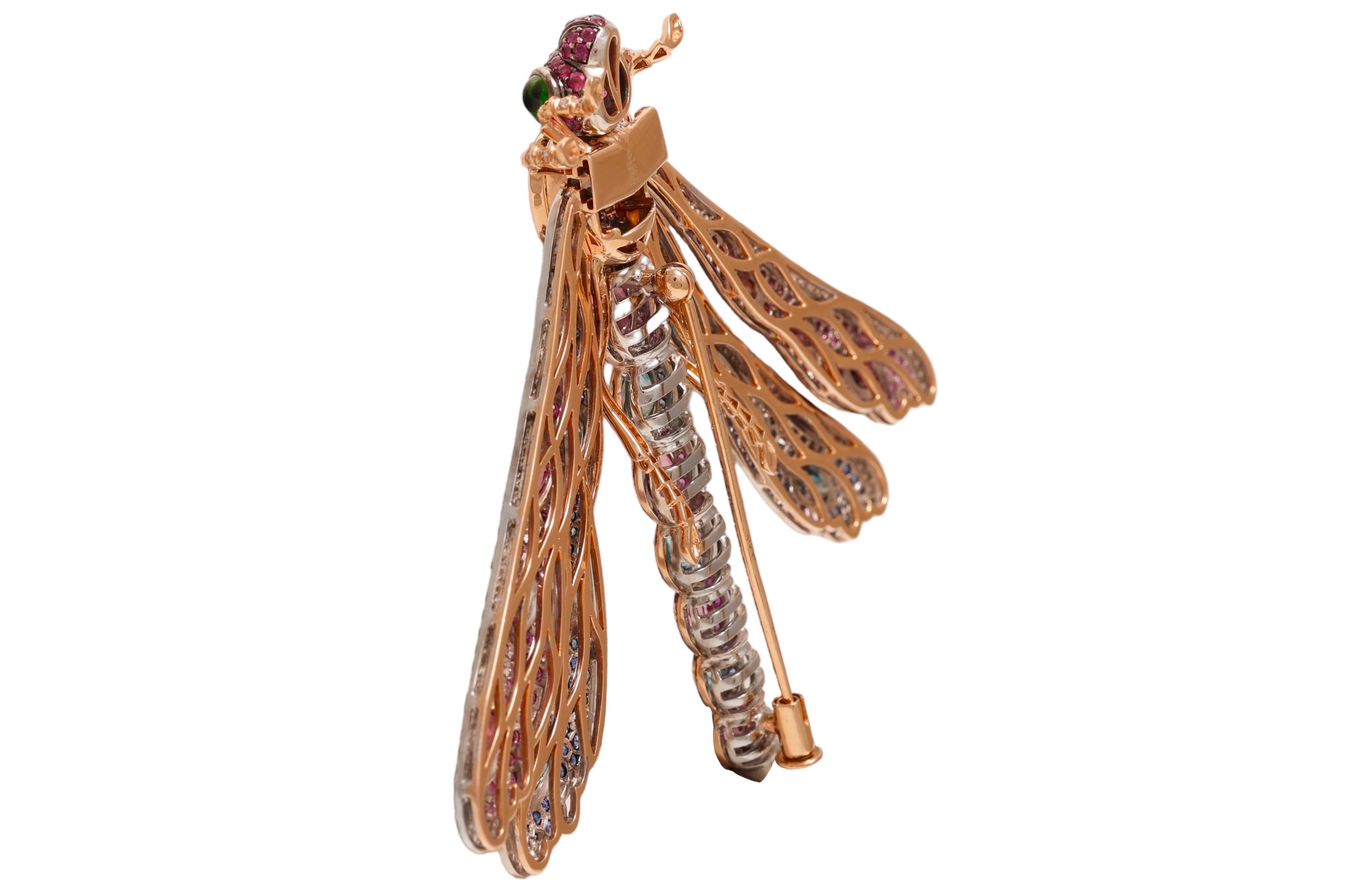 Zorab Creation 18 kt. Gold-Halskette mit Schmetterlingsanhänger / Brosche mit farbigen Steinen im Angebot 3