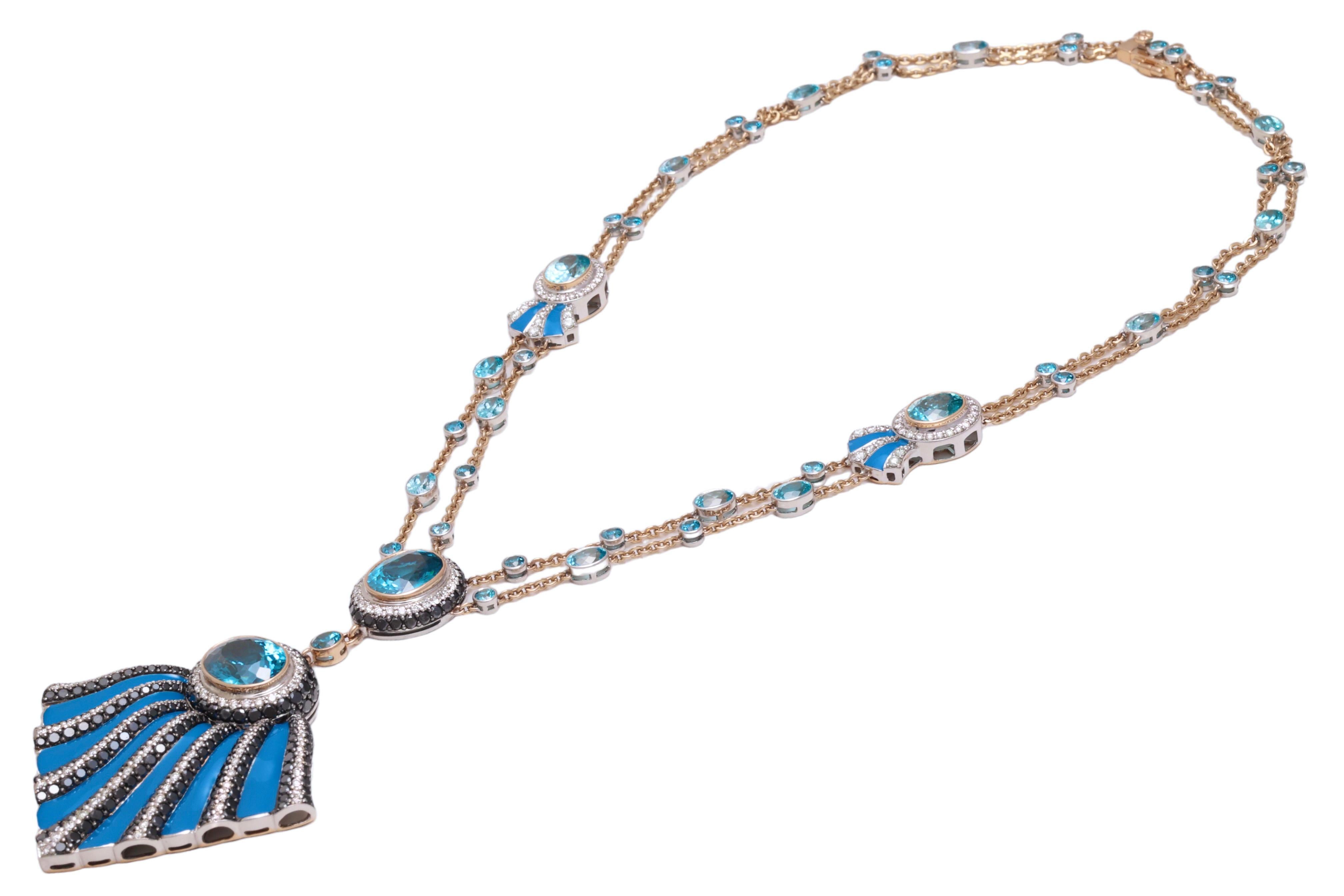 Zorab Creation 18 kt. Gold Necklace With 37 ct. Topaz and 8 ct. bl & wh Diamond For Sale 4