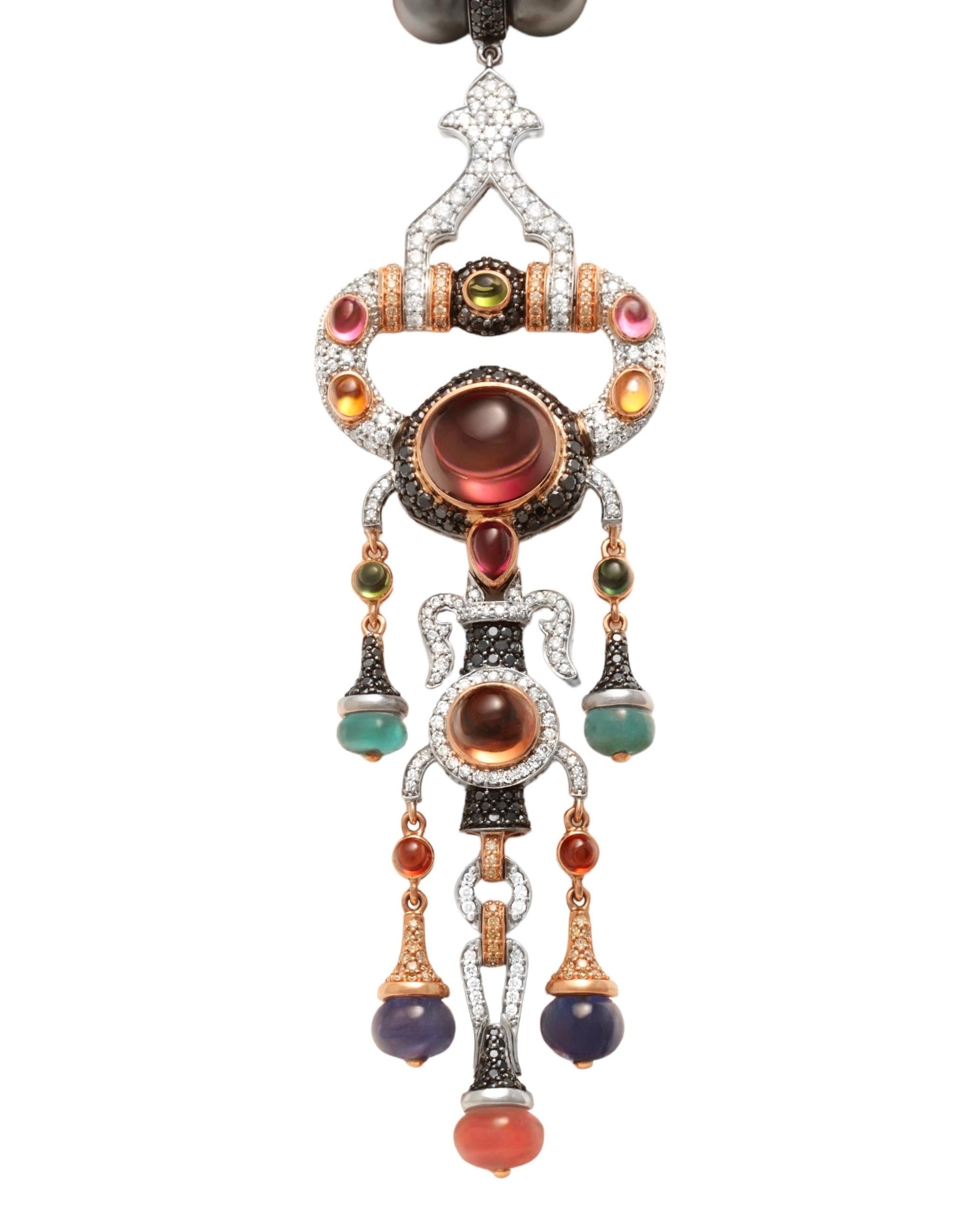 Cabochon Zorab Creation 18 kt. Gold Necklace with 4 ct. Diamonds & 23 ct. Semi Pr Stones