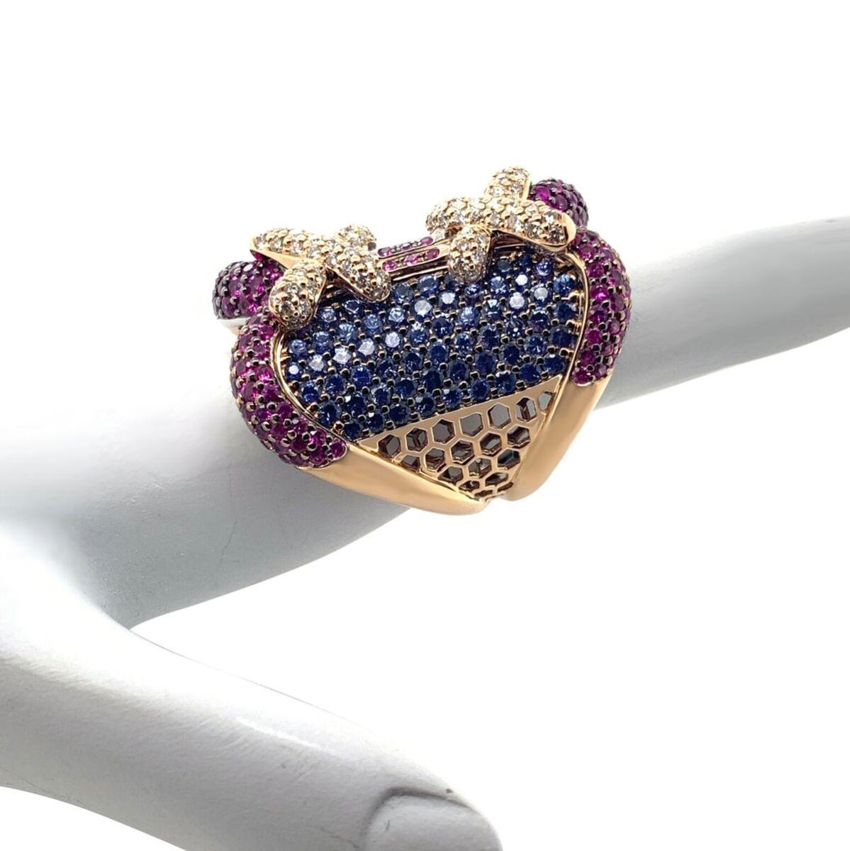 Zorab Creation 18 Karat Palladium Pink and Blue Sapphire Diamond Ring For Sale 1
