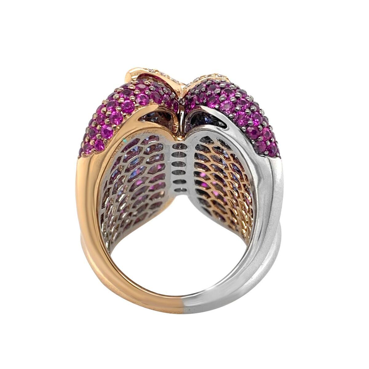 Zorab Creation 18 Karat Palladium Pink and Blue Sapphire Diamond Ring For Sale 2