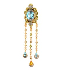 Zorab Creation 20.74 Carat Blue Topaz Sapphire Diamond Blue Zircon Earrings