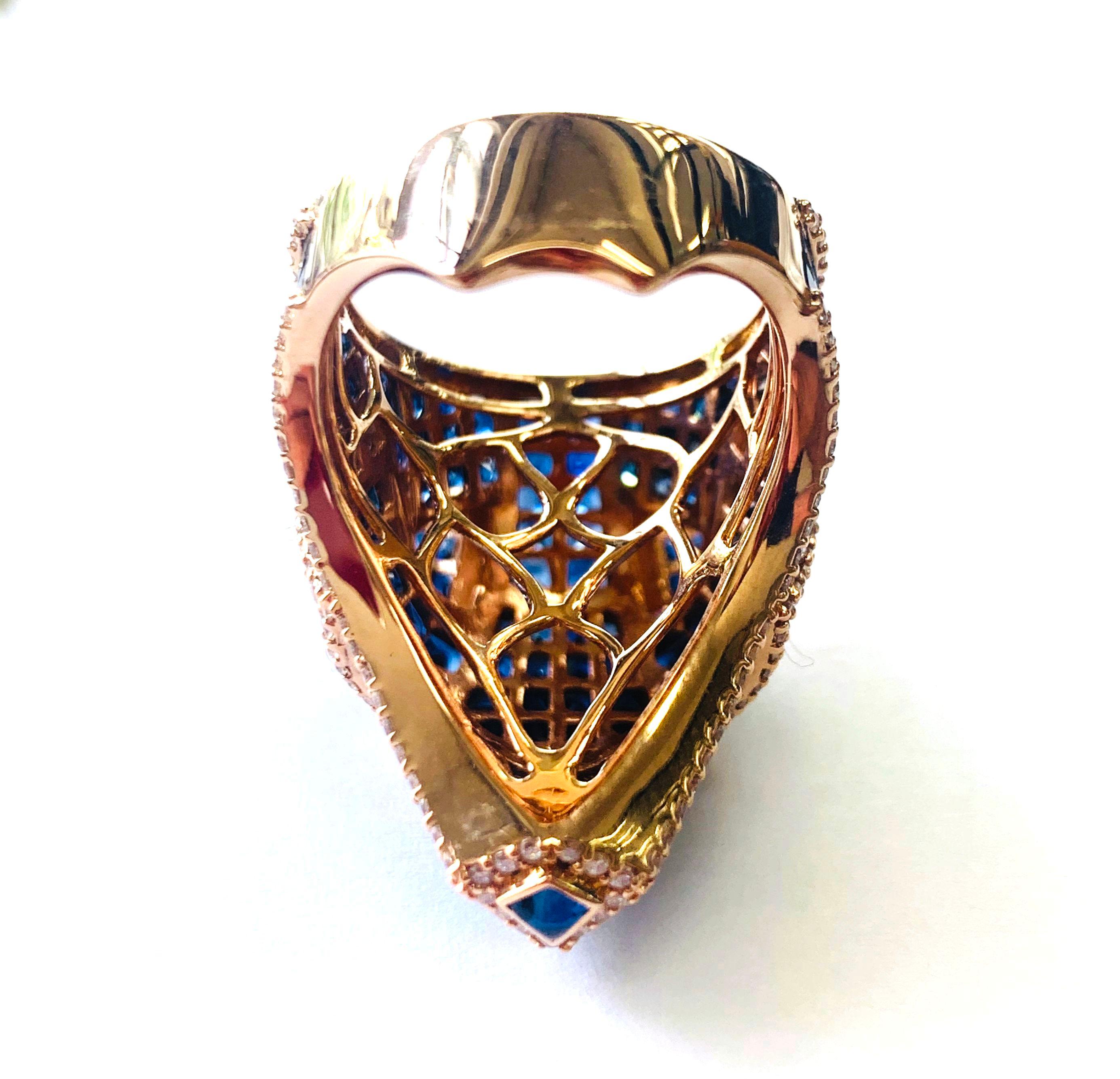 Art Nouveau Zorab Creation 39.05 Carat Blue Sapphhire and Diamond Blue Bear Ring For Sale