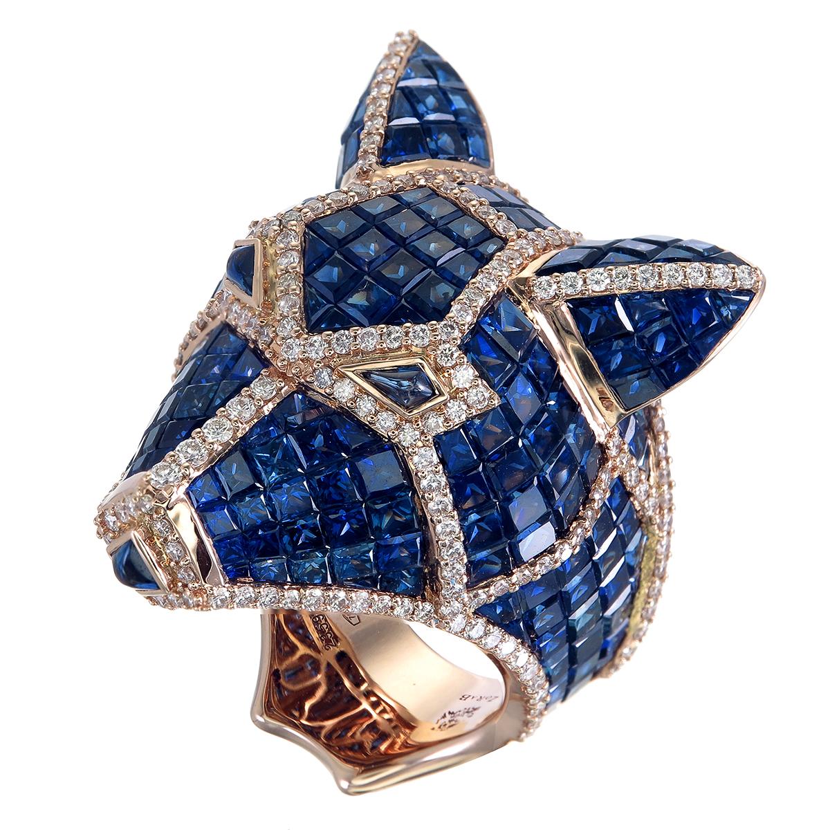 Zorab Kreation Blauer Bärring mit 39,05 Karat blauem Saphir und Diamant (Carréeschliff) im Angebot