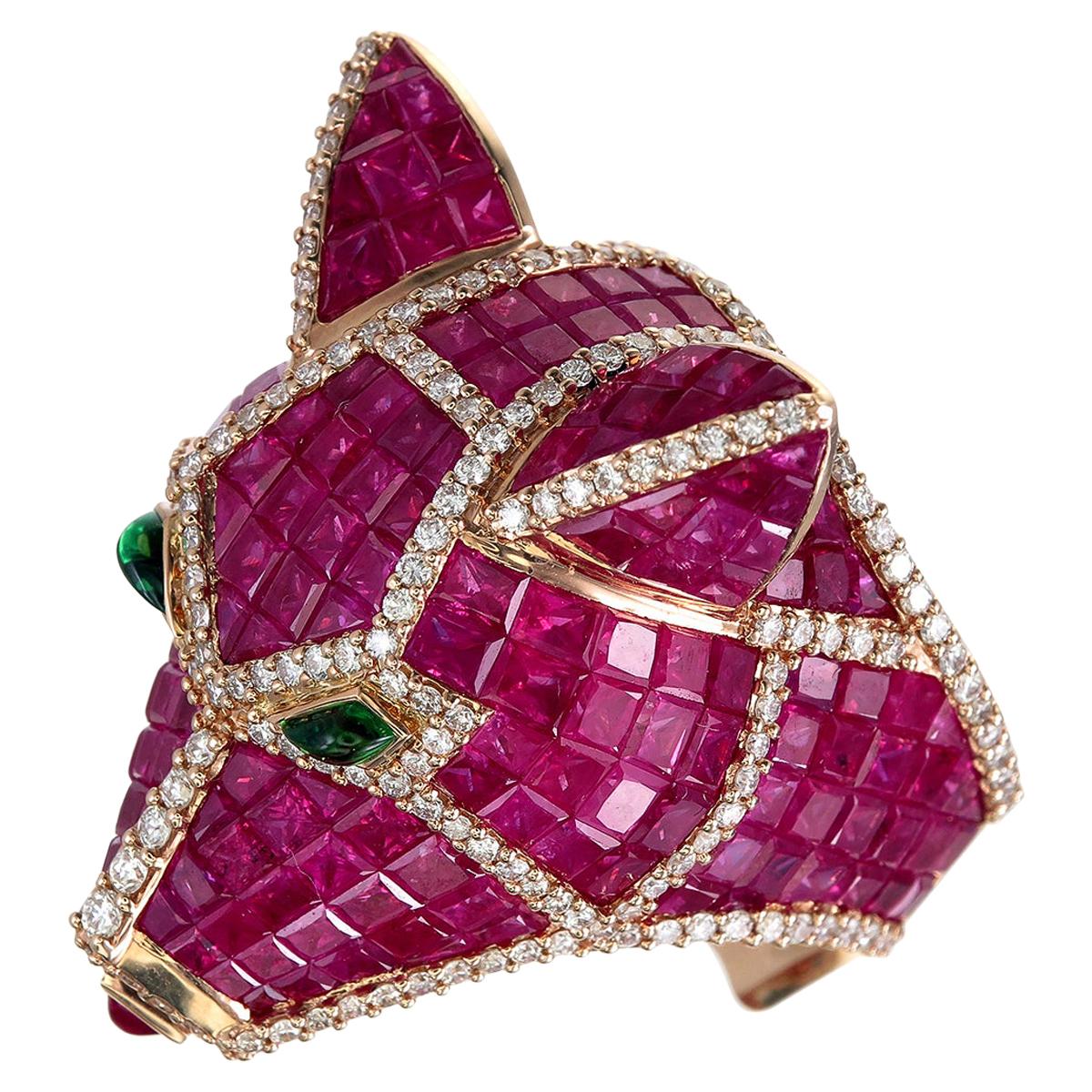 Zorab Creation 44.29-Carat Ruby and Diamond Red Bear Ring For Sale