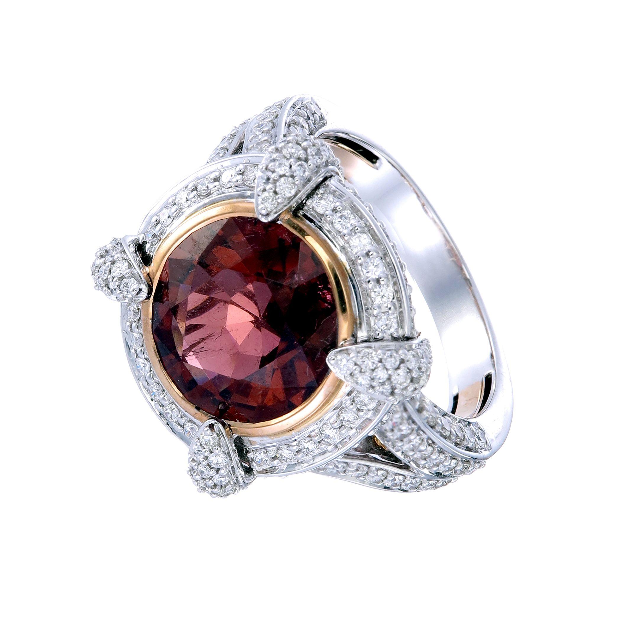 Art Deco Zorab Creation 4.81 Carat Red Tourmaline and Diamond Sangria Ring For Sale