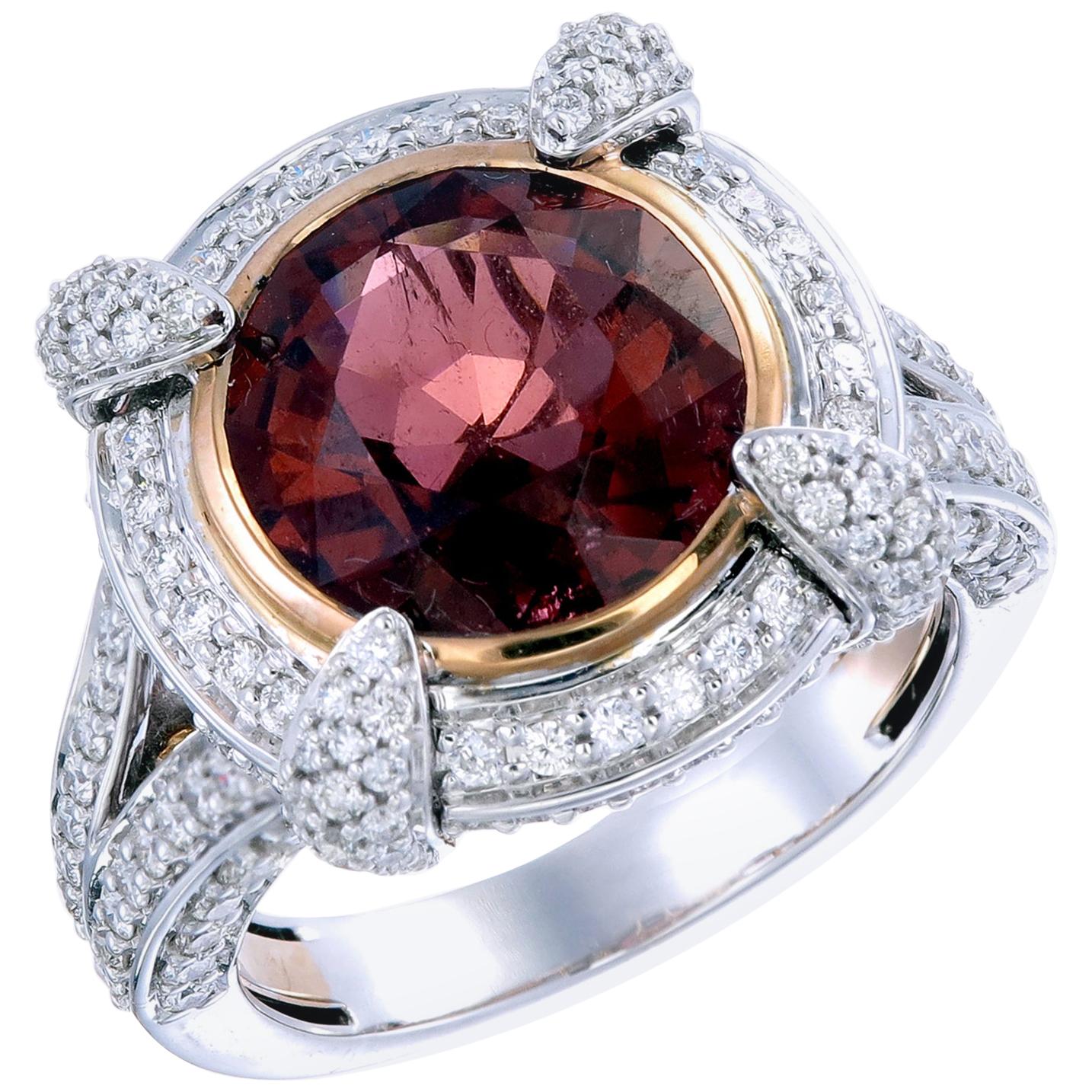 Zorab Creation 4.81 Carat Red Tourmaline and Diamond Sangria Ring For Sale