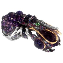 Zorab Creation 59.69 Carat Amethyst, Sapphire and Diamond Rock Lobster Ring