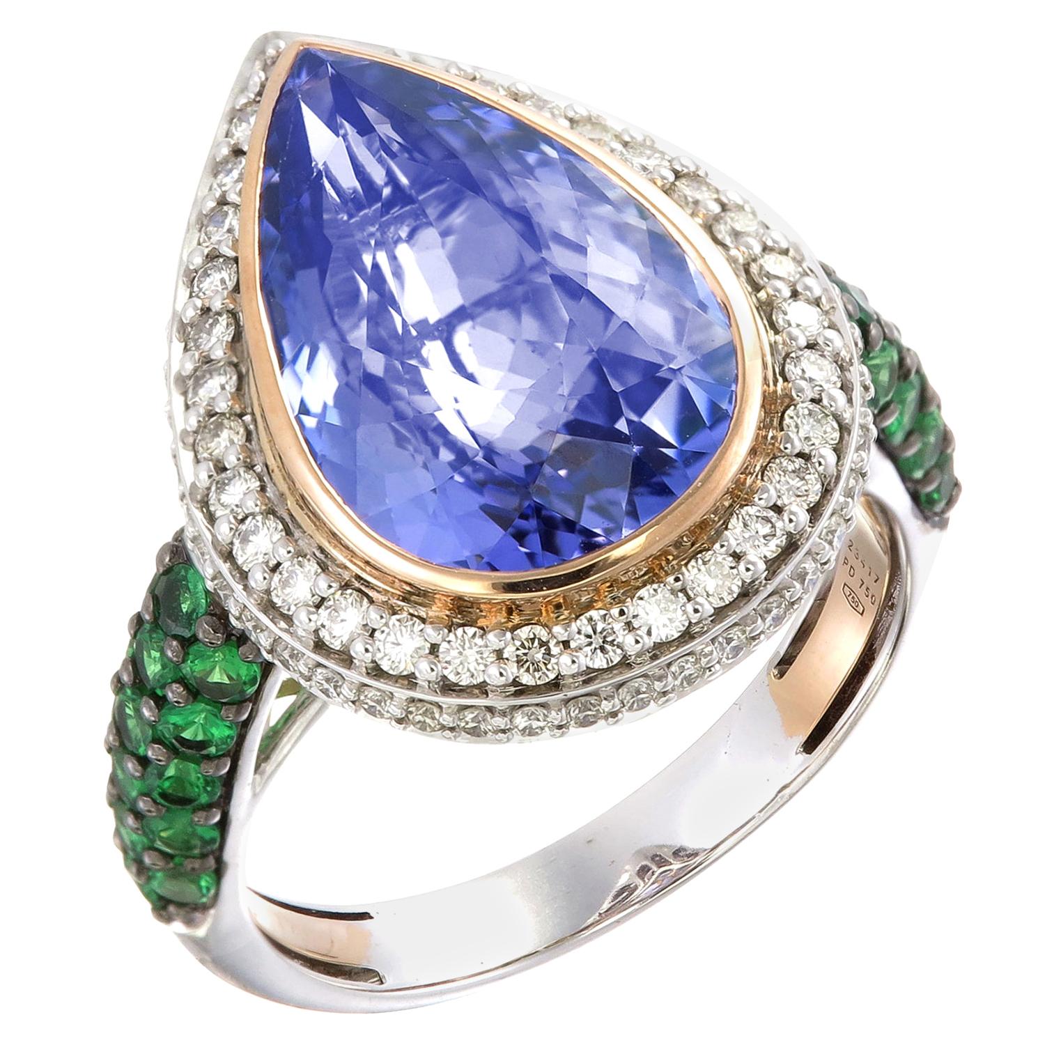 Zorab Creation-A Blue Teardrop 9.75-Tear-Shaped Translucent Tanzanite Ring For Sale