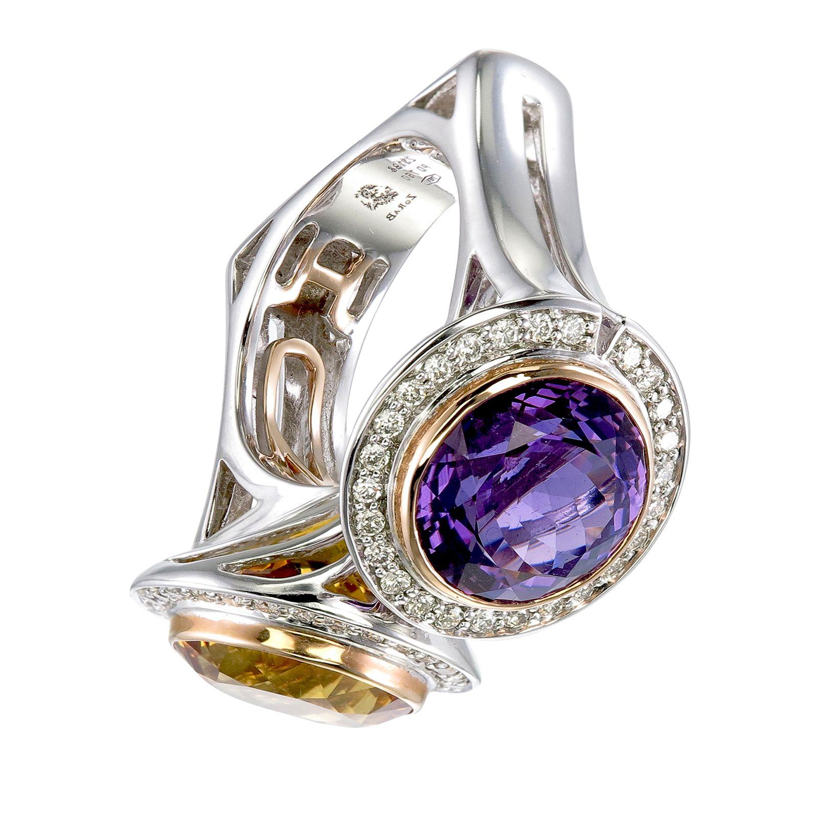 Zorab Kreation Amethyst und Citrin Zweier Mignone-Ring (Rundschliff) im Angebot