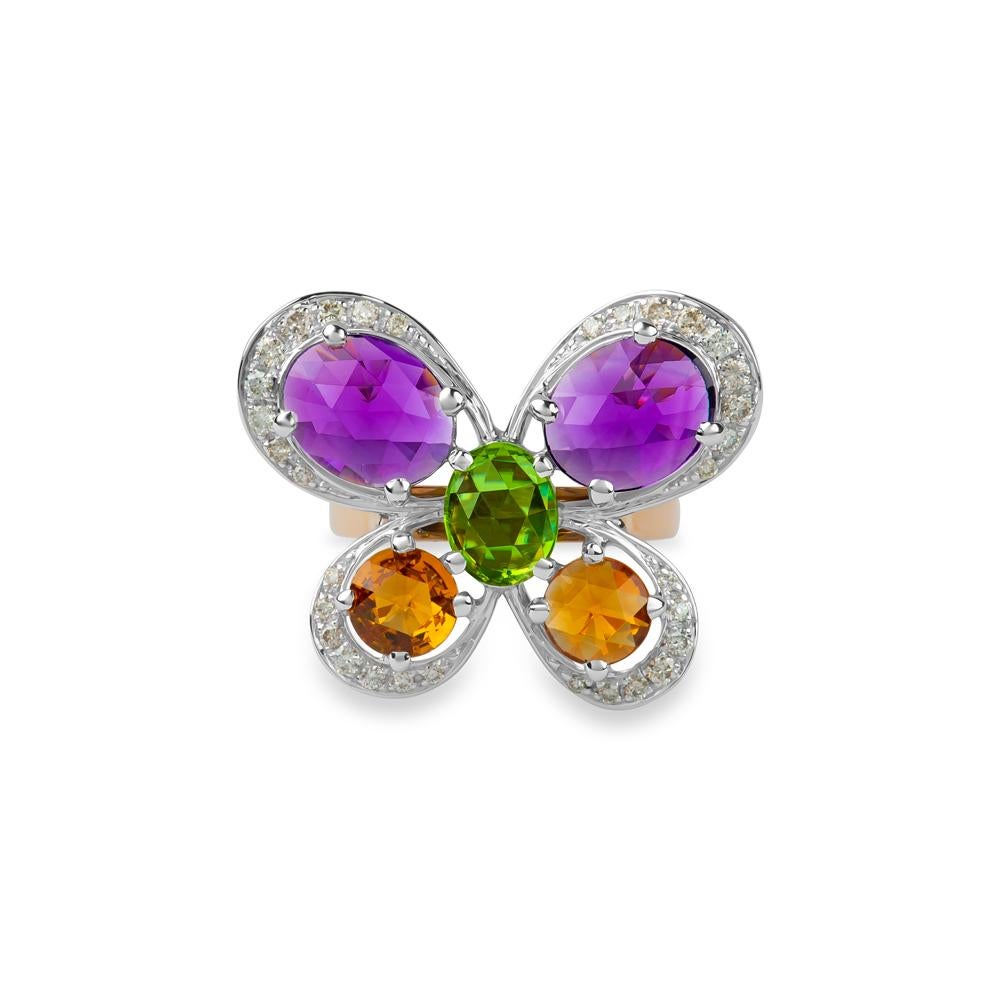 Art Nouveau Zorab Creation Amethyst, Citrine and Peridot Graceful Butterfly Ring For Sale