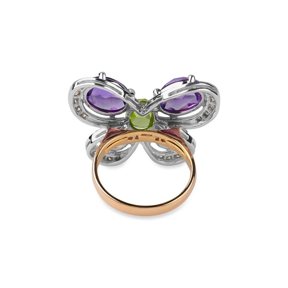 Zorab Creation Amethyst, Citrine and Peridot Graceful Butterfly Ring In New Condition For Sale In San Diego, CA
