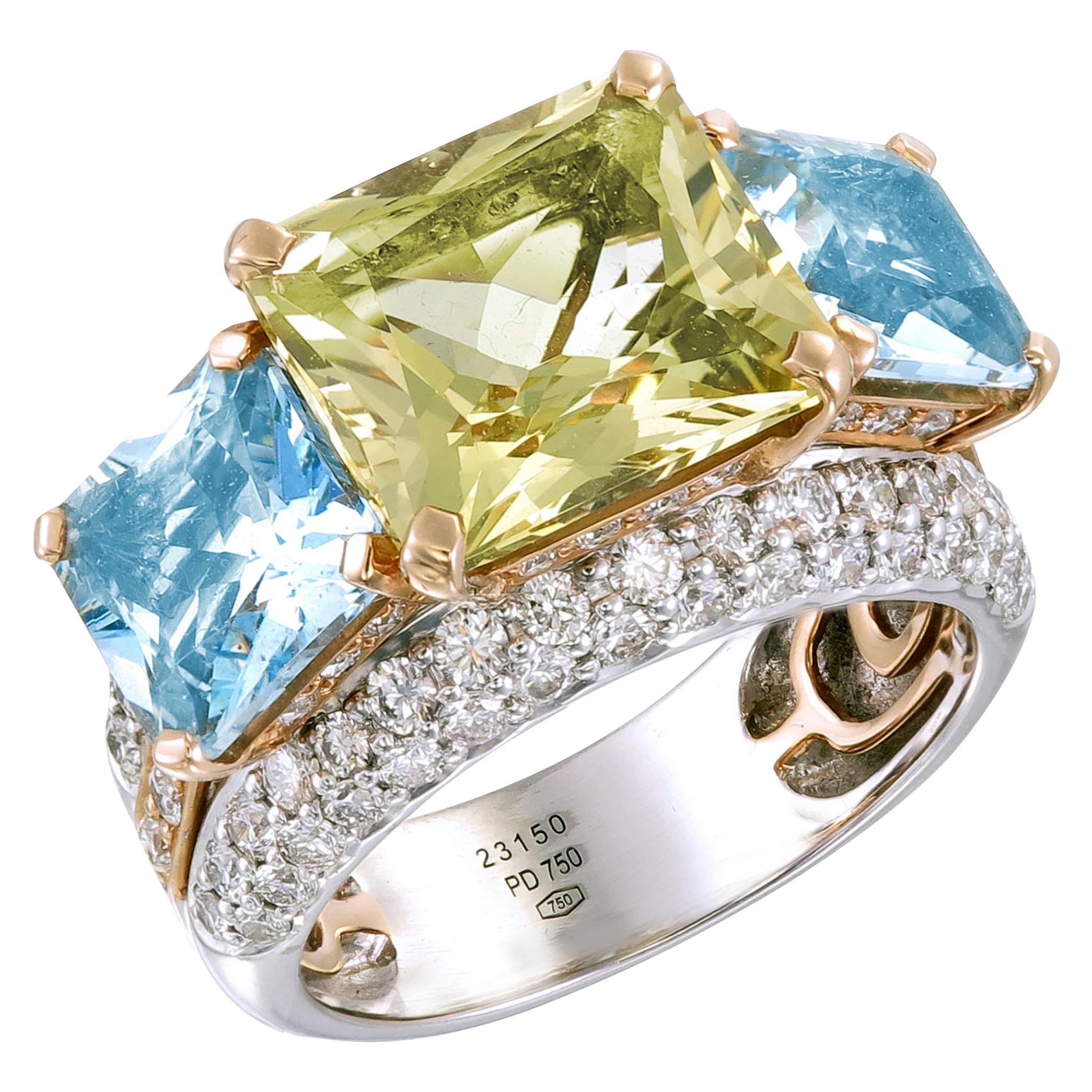 Zorab Creation Aquamarine and Diamond Les Trois Carres Ring