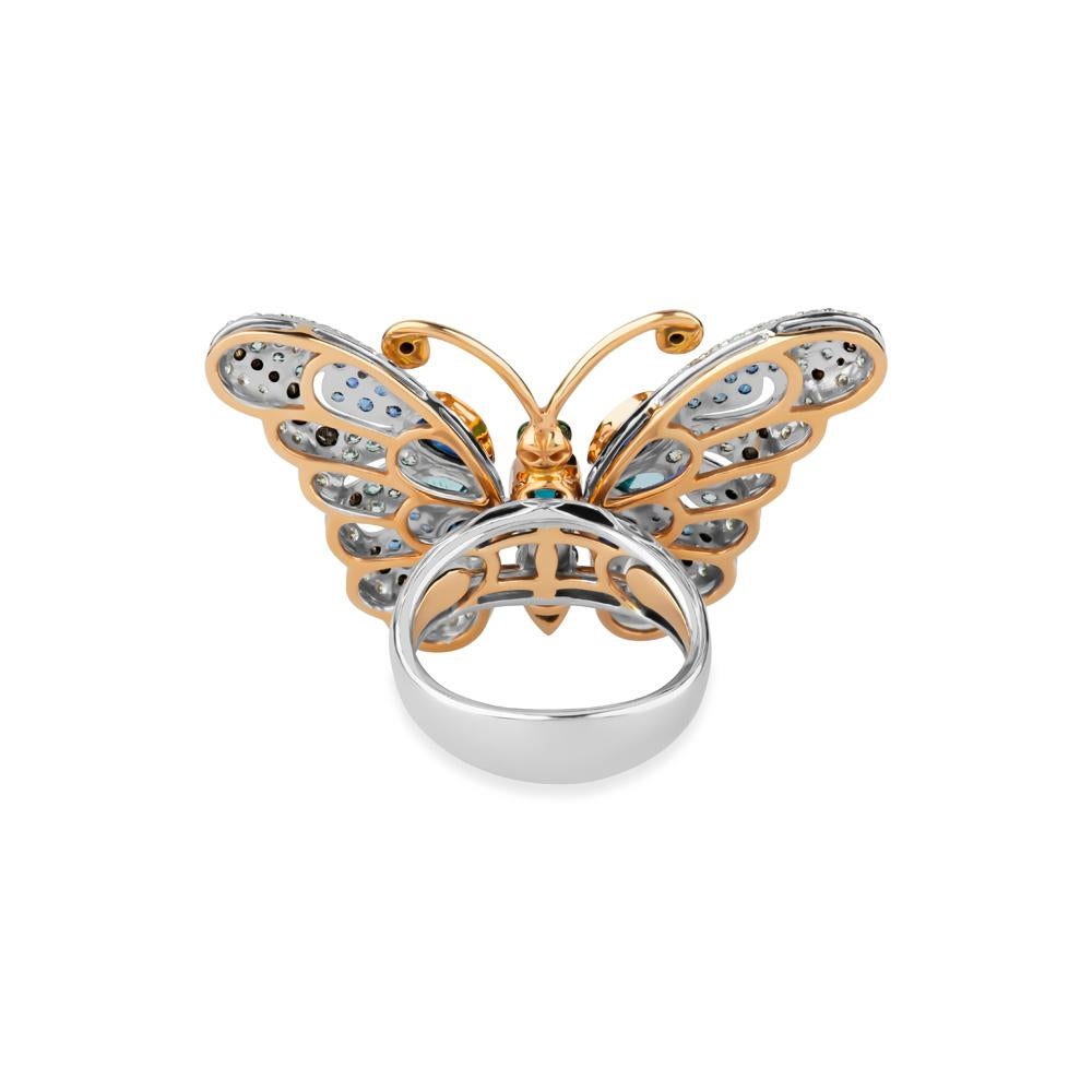 Zorab Creation Schmetterlingsring mit blauem Saphir und Diamant-Glieder Damen im Angebot