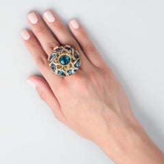 Zorab Creation Blue Topaz Peridot and White Diamond Cocktail Ring