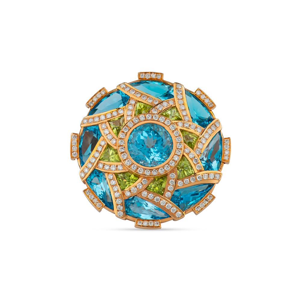 Zorab Kreation Blauer Topas Peridot und weißer Diamant Cocktail-Ring im Zustand „Neu“ im Angebot in San Diego, CA