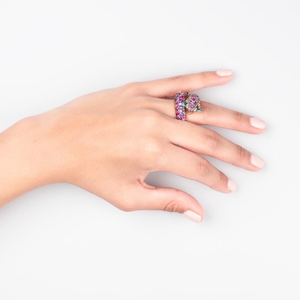 Zorab Creation Blue Zircon, Pink Sapphire and White Diamond Serpent Ring In New Condition For Sale In San Diego, CA
